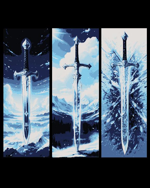 Excalibur or another magical weapon on display - set of 3 bookmarks 3d model