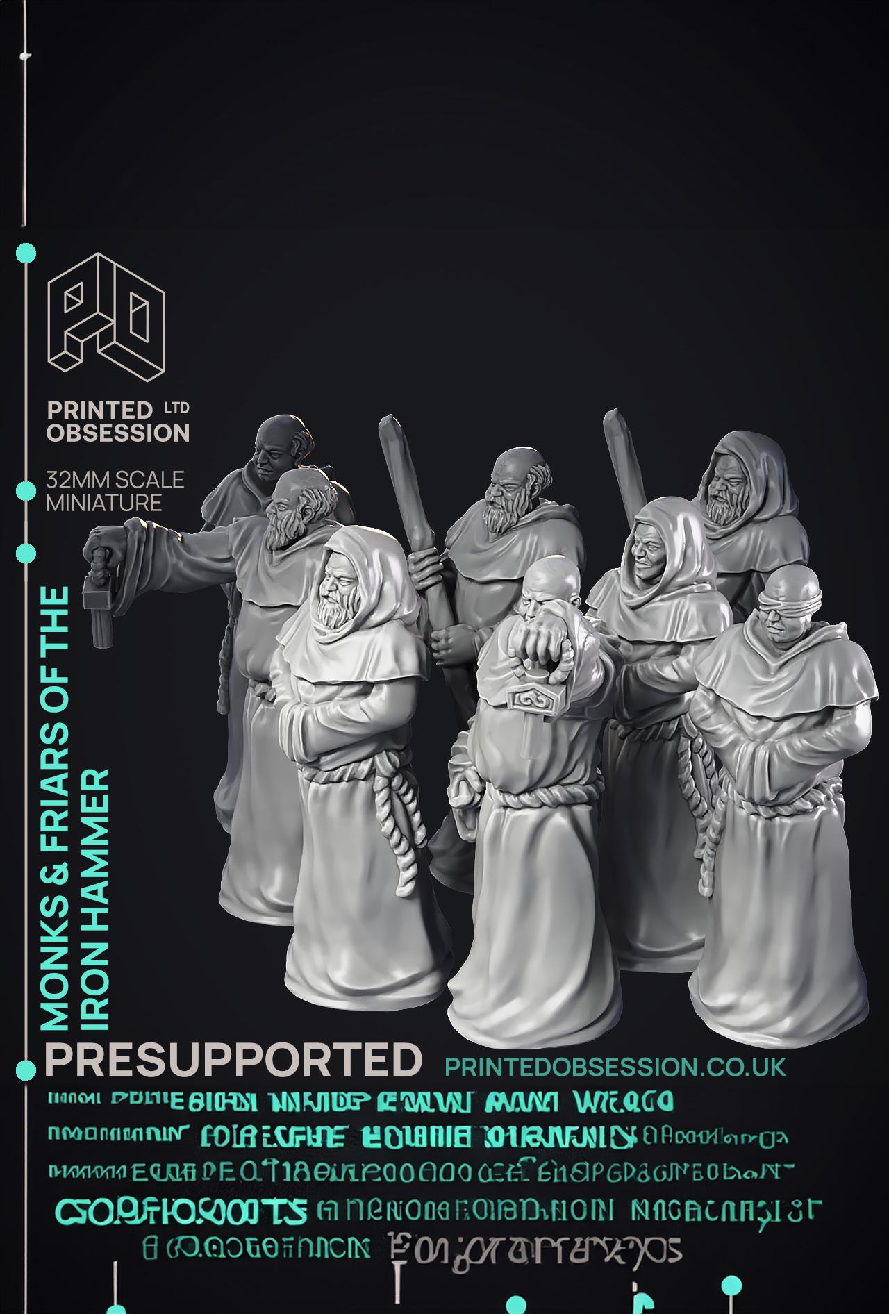 Friars & Monks of the Iron hammer - 8 Models - PRESUPPORTED - 32mm scale  3d model