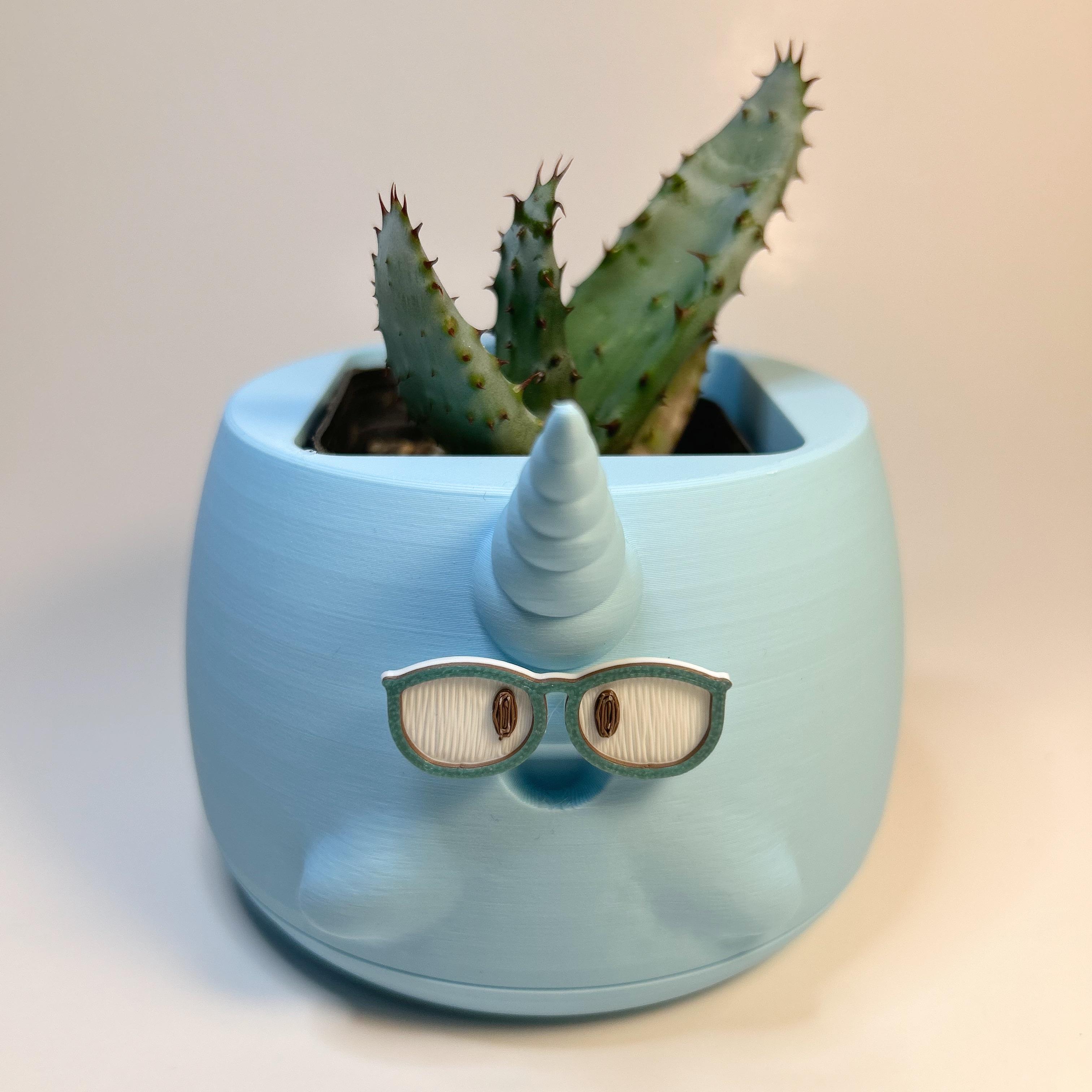 Planter Pal “Nelly the Narwhal” w/ Drip Tray 3d model