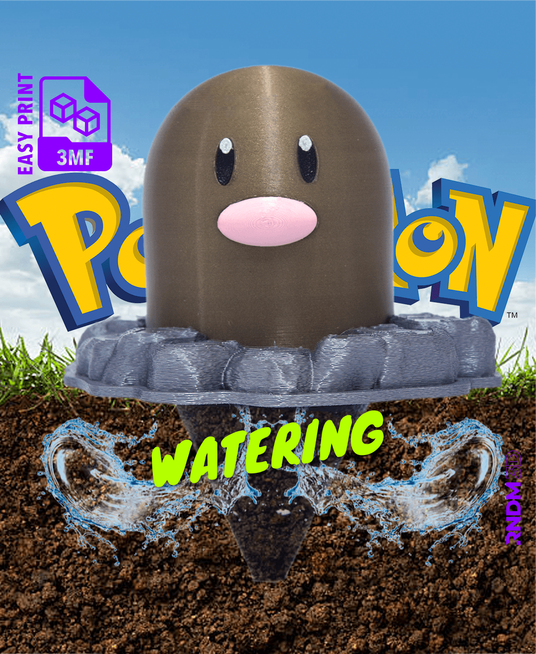 Diglett Funnel (Easy Print .3mf) - Watering Plants *by RNDM3D* 3d model