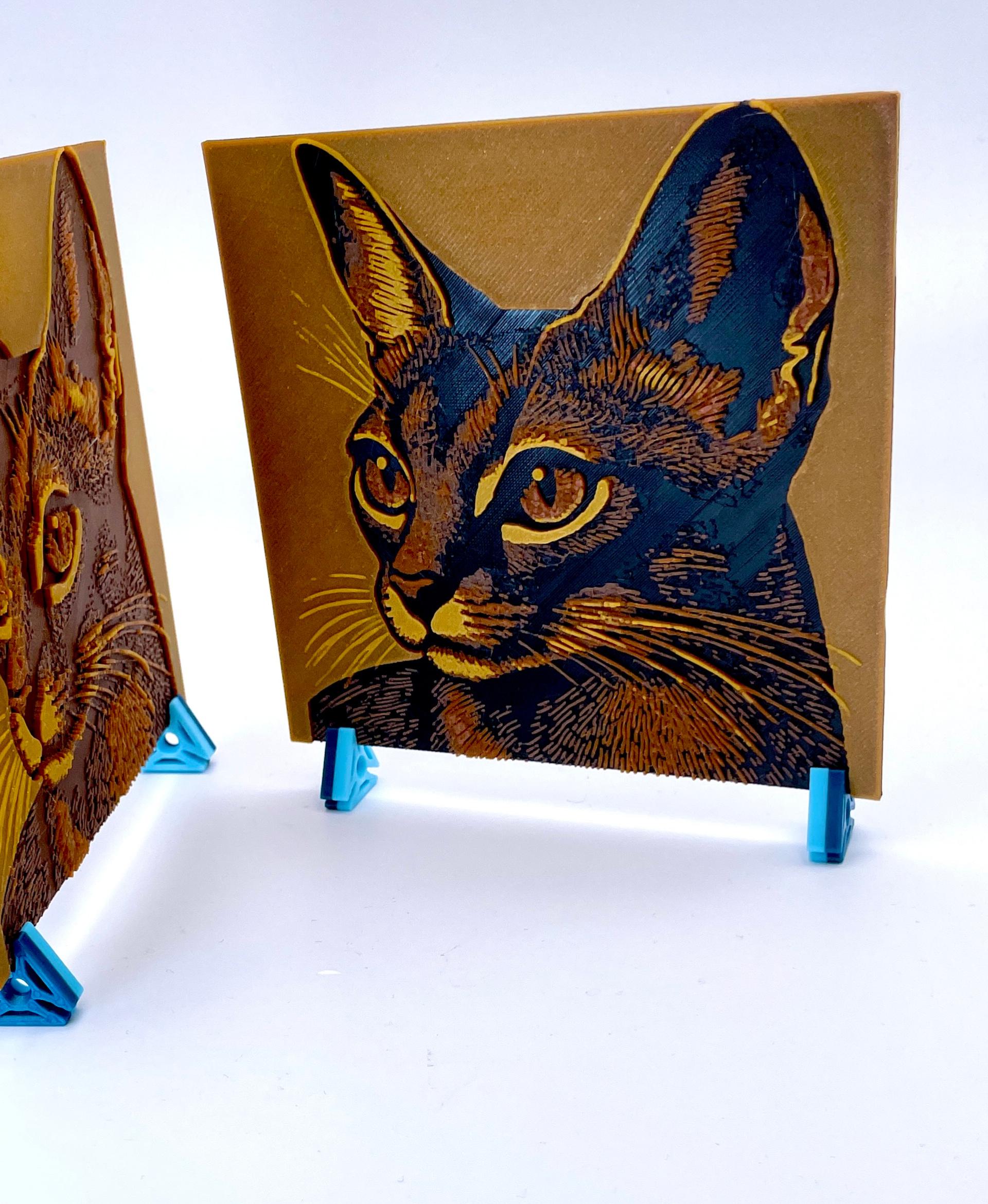 Blue Abyssinian Cat Hueforge Woodblock Print Art   3d model