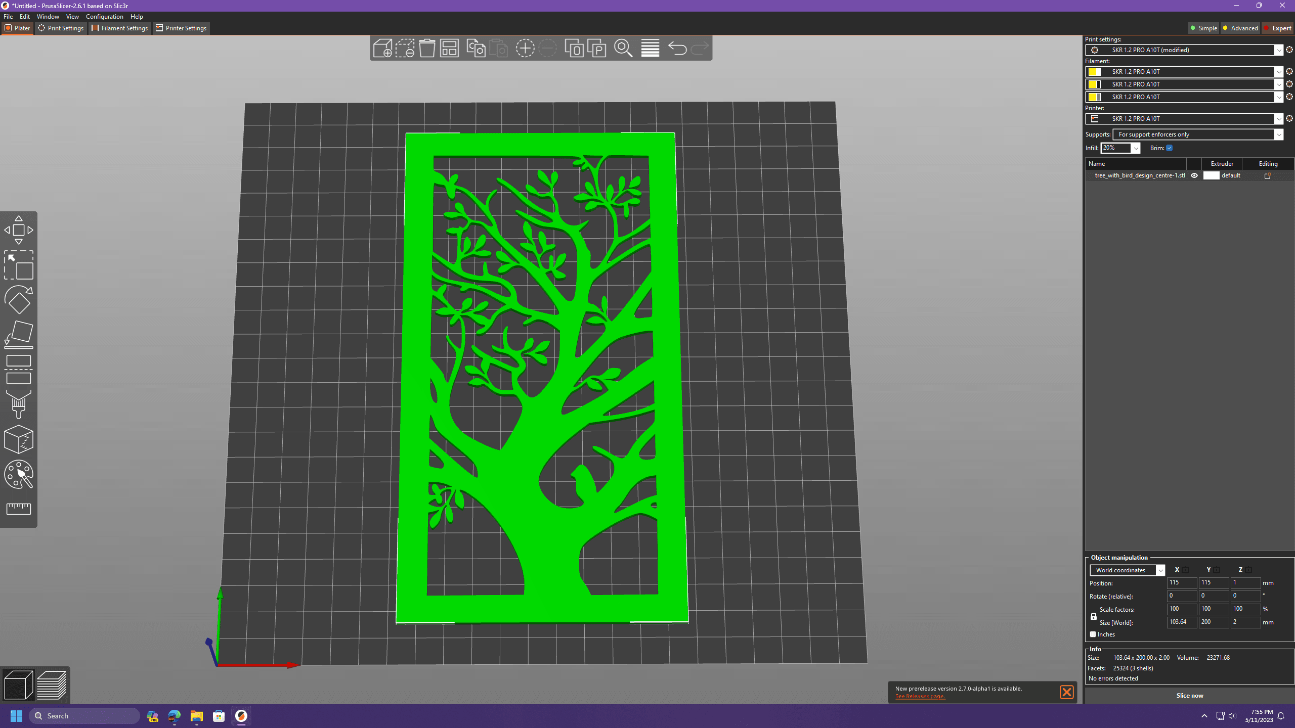 Tree with bird's design panel screen 3d model