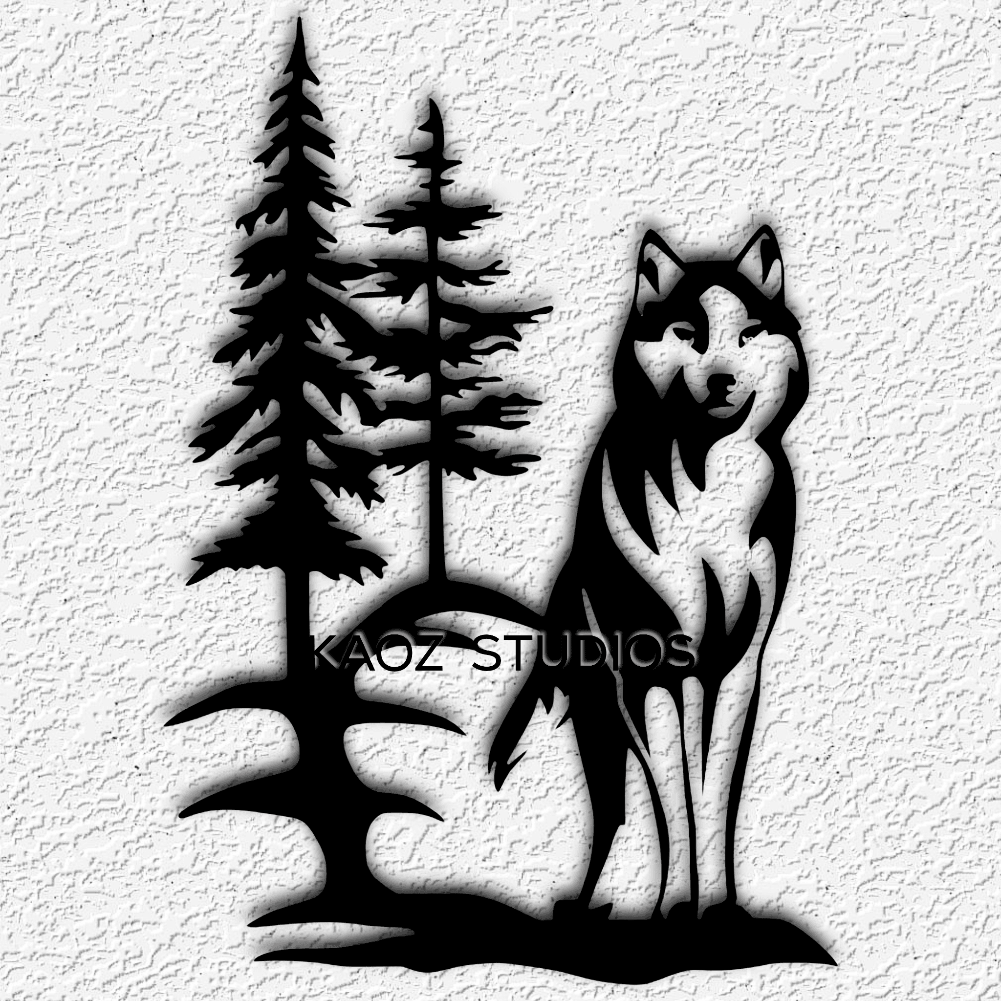 wolf wall art pine trees scene wall nature decor 3d model