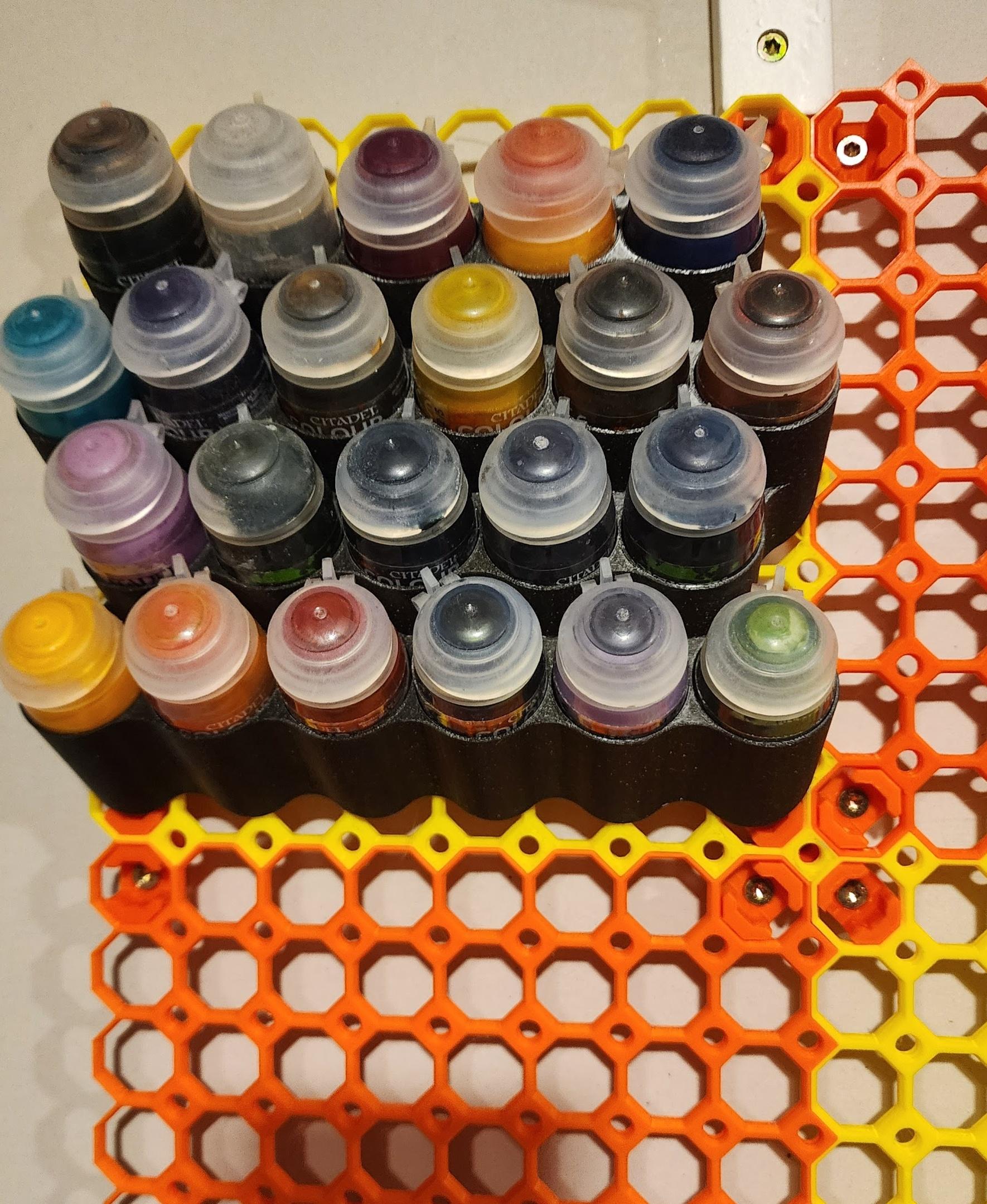 Multiboard 11 Bottle (33mm) Paint Holder.stl - One of many. The print came out great. So useful and saves space in my small workshop. - 3d model