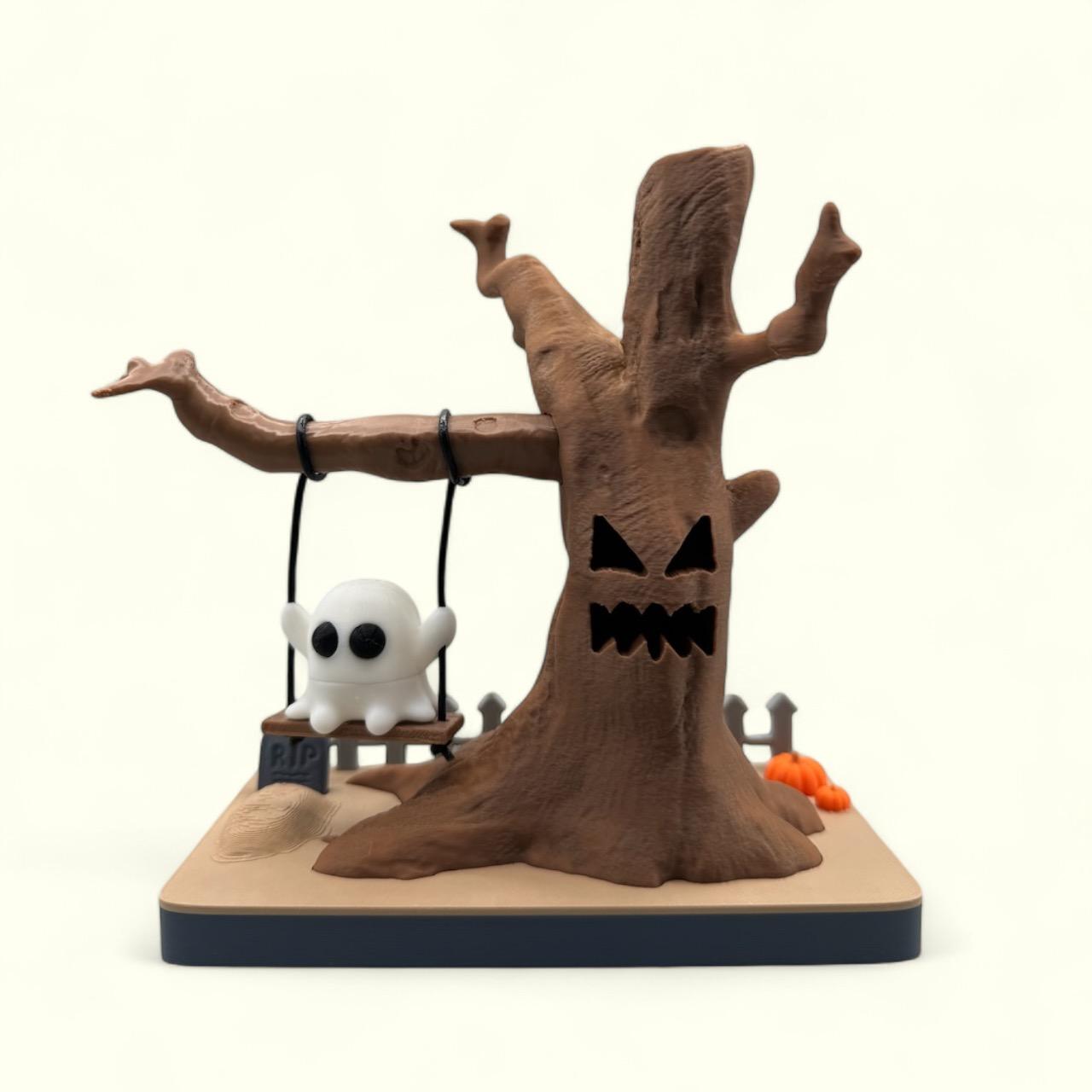 Graveyard Play Time - Ghost on Swing With Spooky Tree - Tealight Multi Part Model 3d model