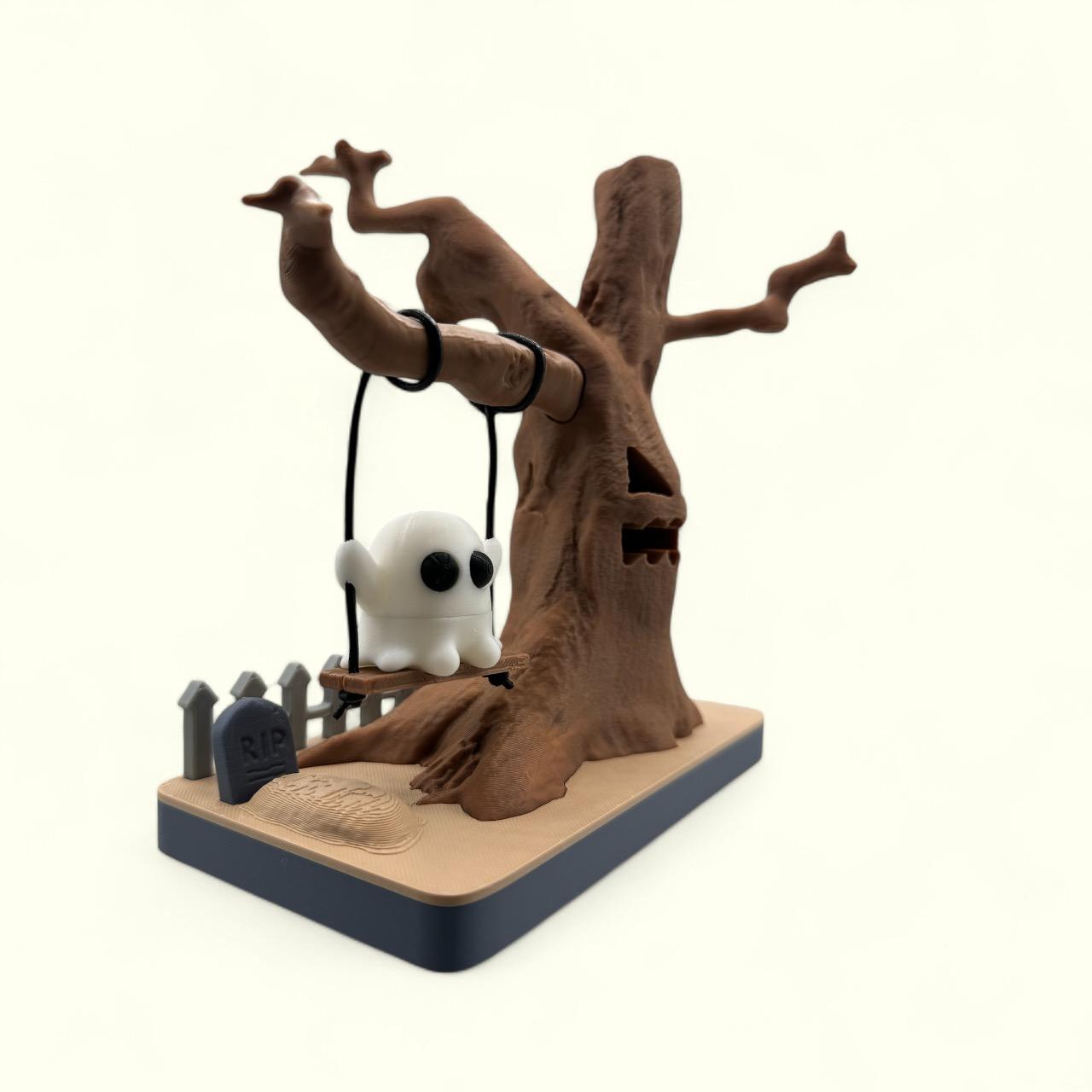 Graveyard Play Time - Ghost on Swing With Spooky Tree - Tealight Multi Part Model 3d model