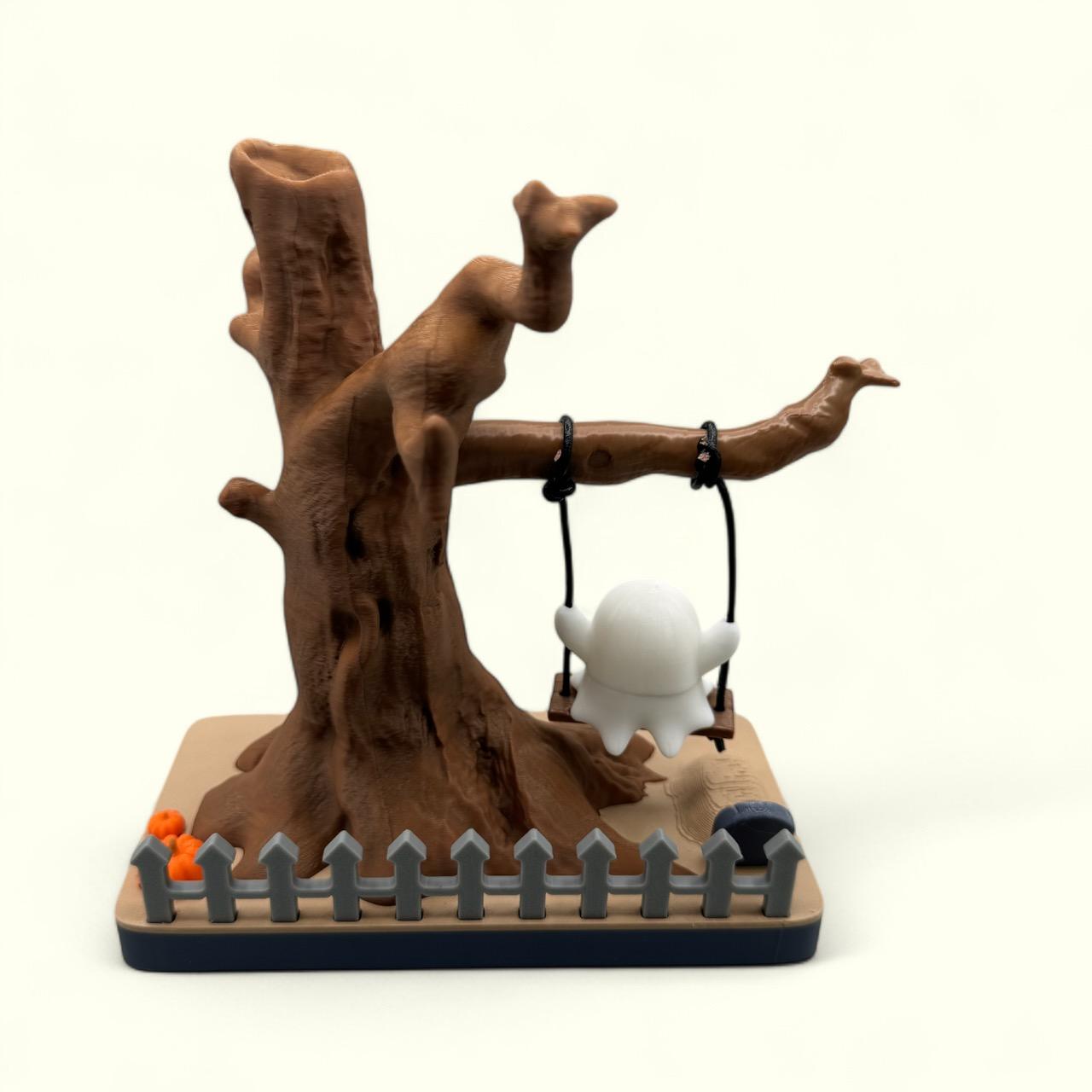 Graveyard Play Time - Ghost on Swing With Spooky Tree - Tealight Multi Part Model 3d model