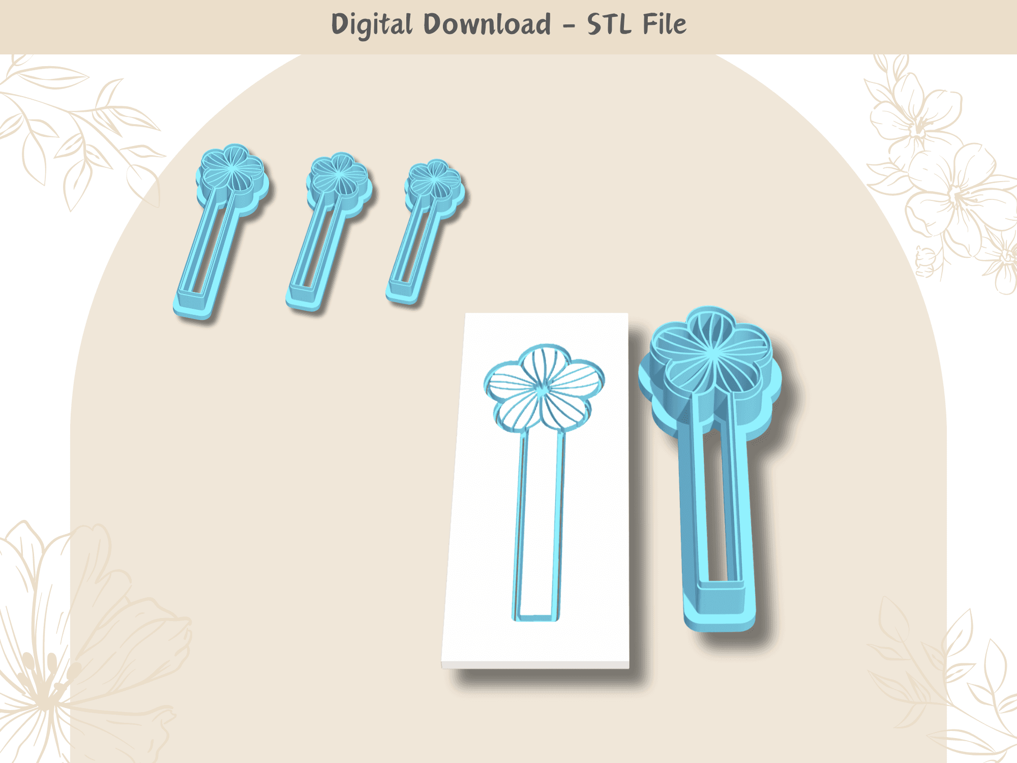 Flower Bookmark Cutter for Polymer Clay | Digital STL File | Clay Tools | 3 Sizes Clay Cutters  3d model