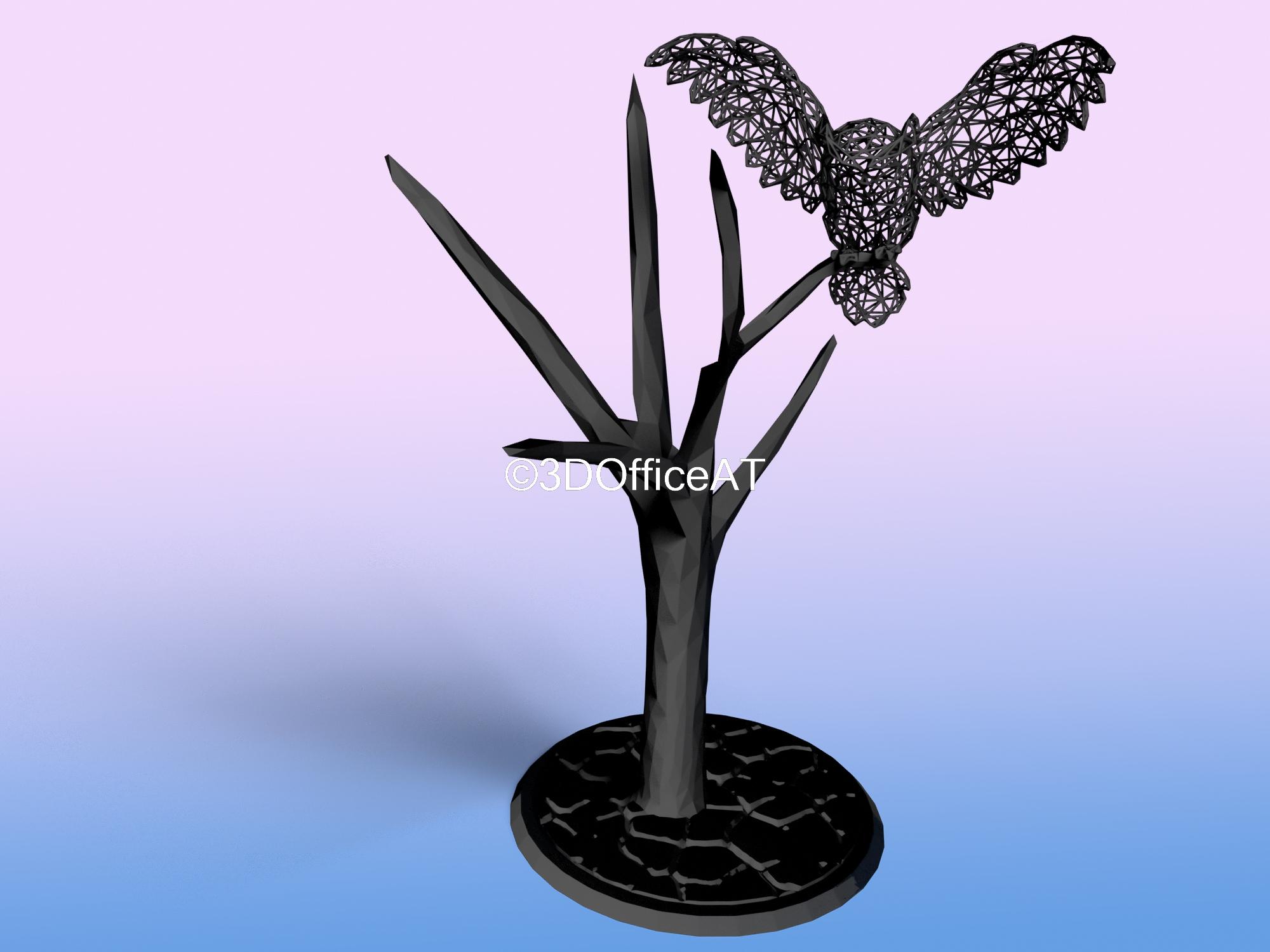 Wire Art: Owl on Tree 3d model