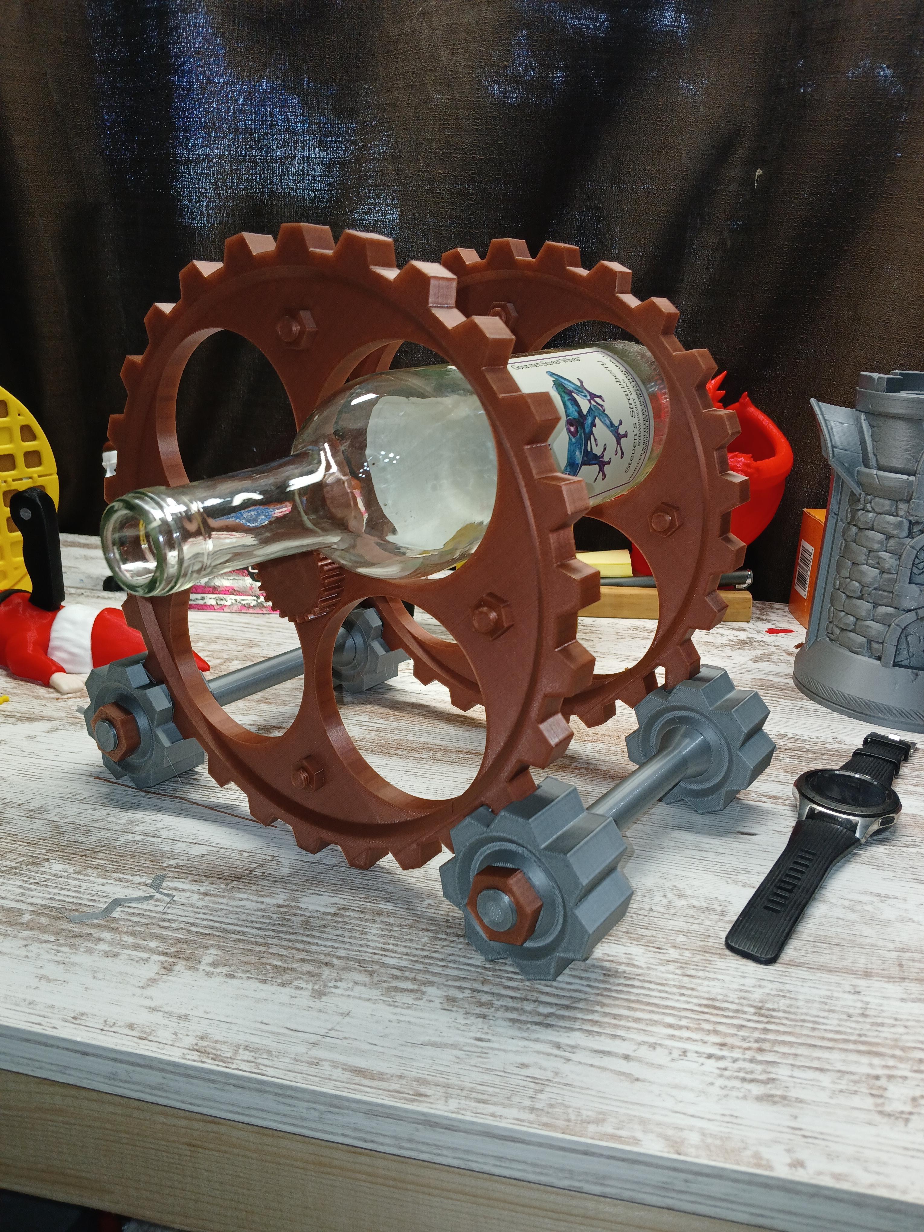 Steampunk Gears Wine Rack / Easy Print 3d model