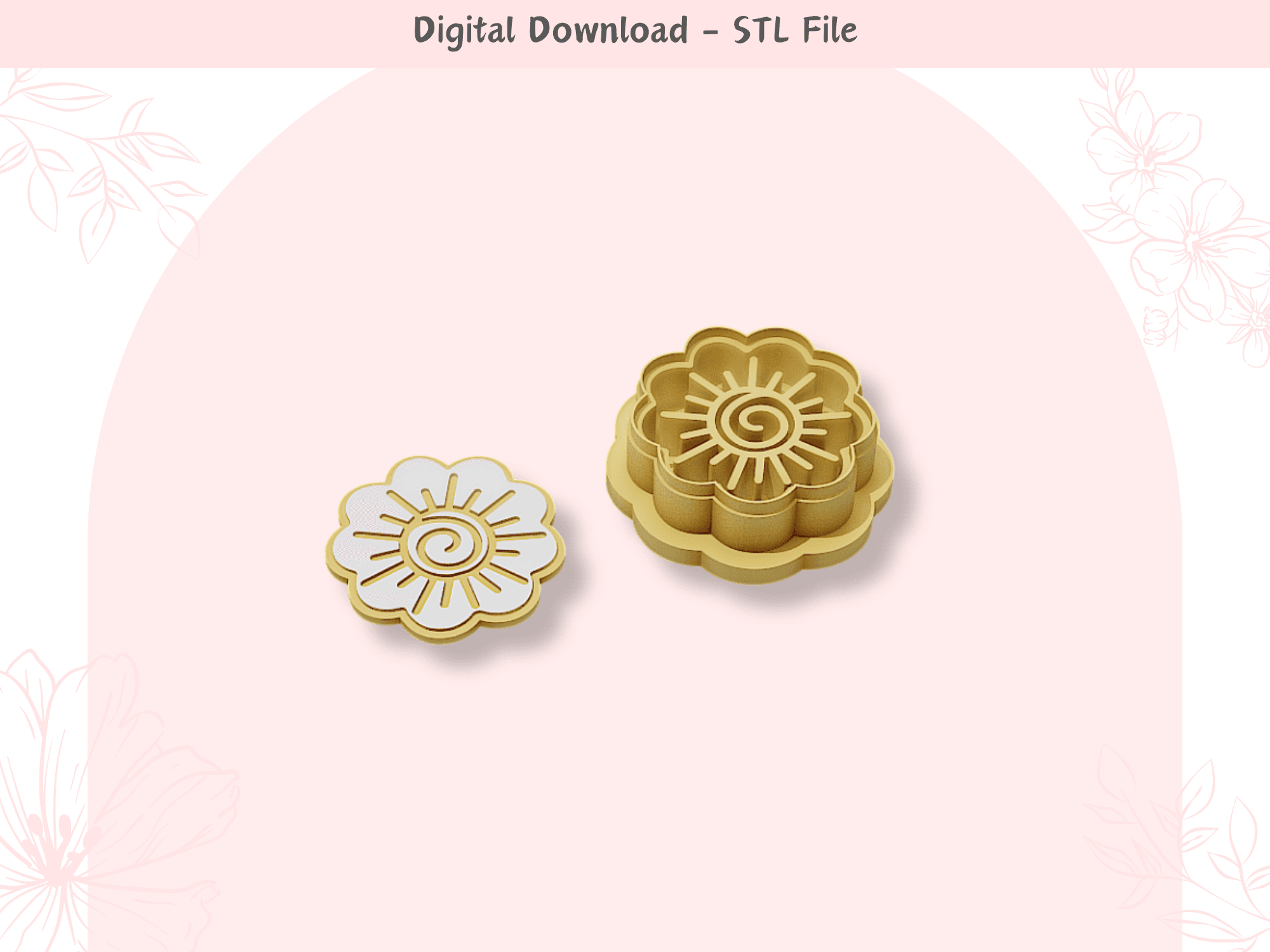 Swirl Flower Clay Cutter for Polymer Clay | Digital STL File | Clay Tools | 4 Sizes Clay Cutters 3d model