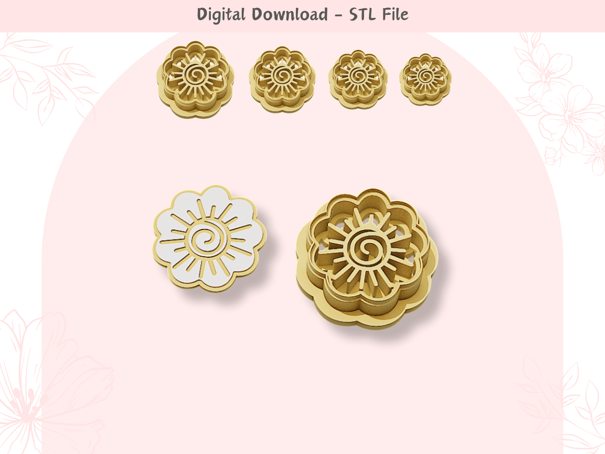 Swirl Flower Clay Cutter for Polymer Clay | Digital STL File | Clay Tools | 4 Sizes Clay Cutters 3d model