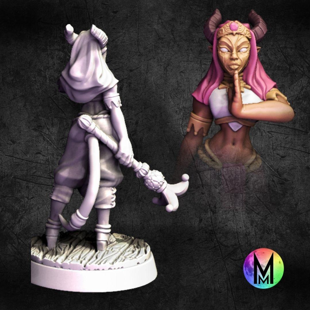 Tiefling Monk Female - Tetra the Female Monk ( Female monk with jester mace wearing a mask ) 3d model