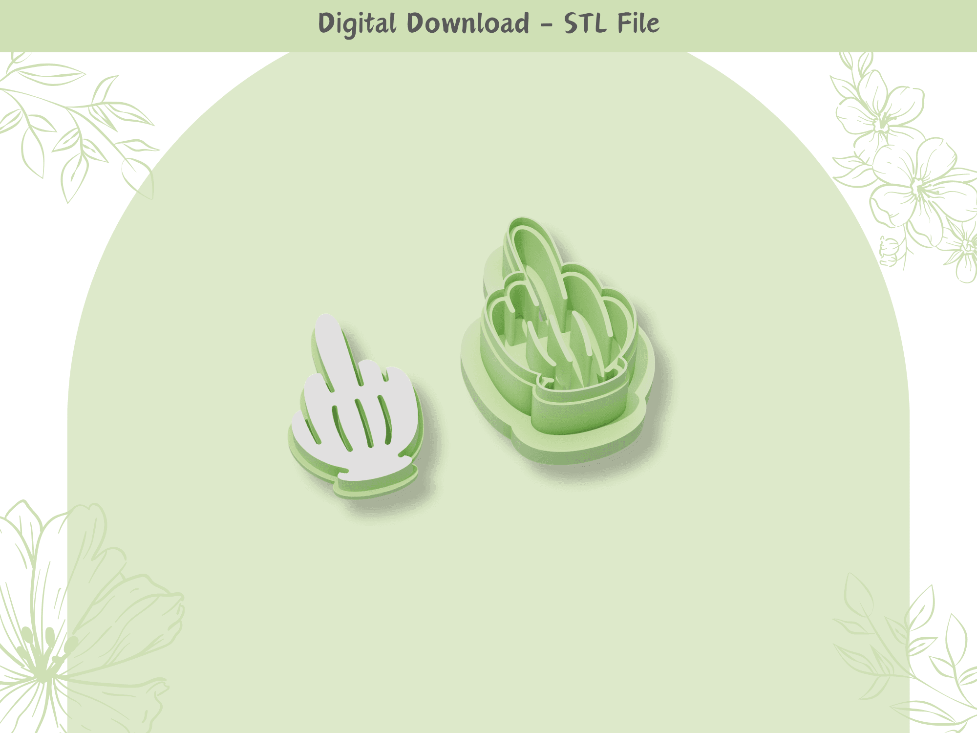 Middle Finger Clay Cutter for Polymer Clay | Digital STL File | Clay Tools | 4 Sizes Clay Cutters, 2 3d model