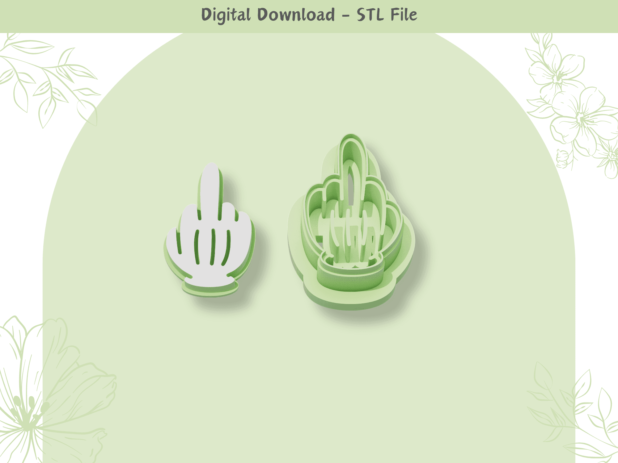 Middle Finger Clay Cutter for Polymer Clay | Digital STL File | Clay Tools | 4 Sizes Clay Cutters, 2 3d model