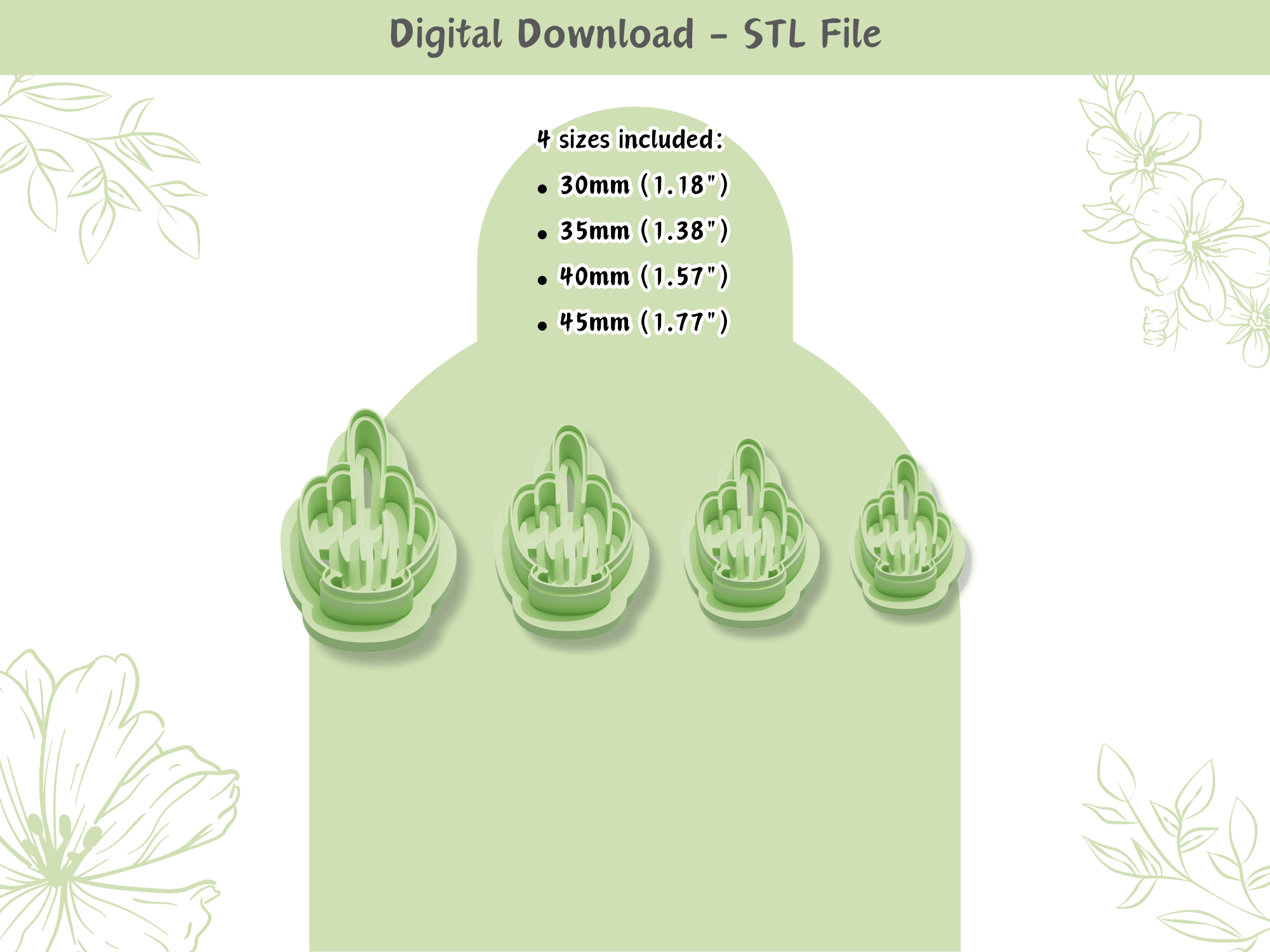 Middle Finger Clay Cutter for Polymer Clay | Digital STL File | Clay Tools | 4 Sizes Clay Cutters, 2 3d model