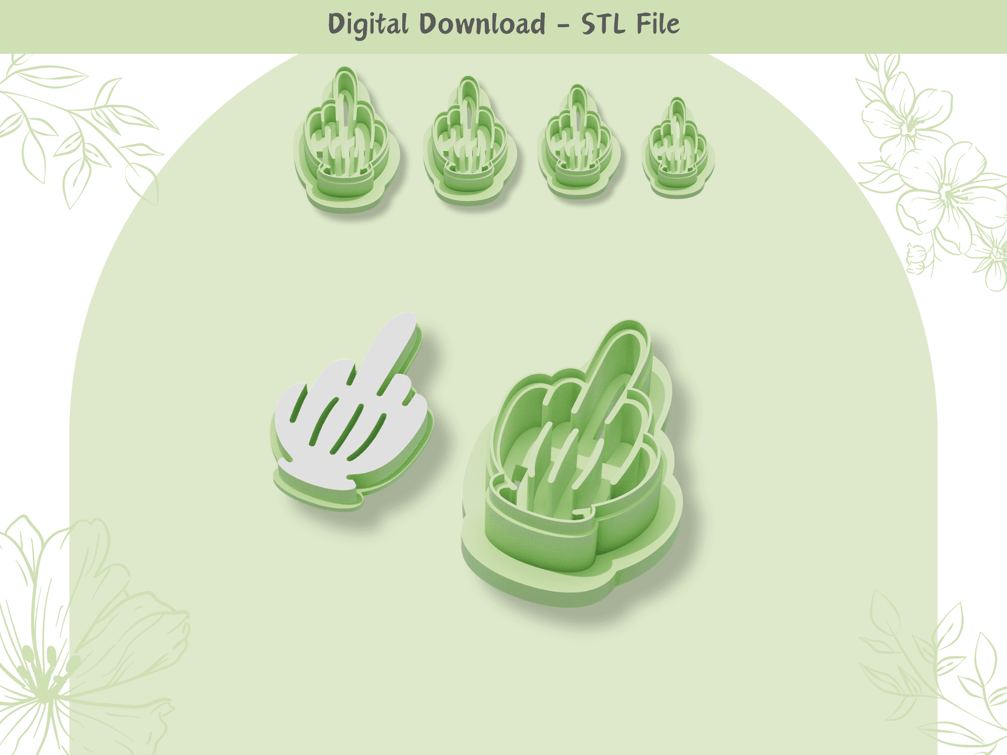 Middle Finger Clay Cutter for Polymer Clay | Digital STL File | Clay Tools | 4 Sizes Clay Cutters, 2 3d model