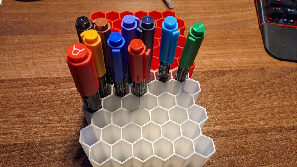 modular hexadecimal pencil holder - 36 pencils 3d model