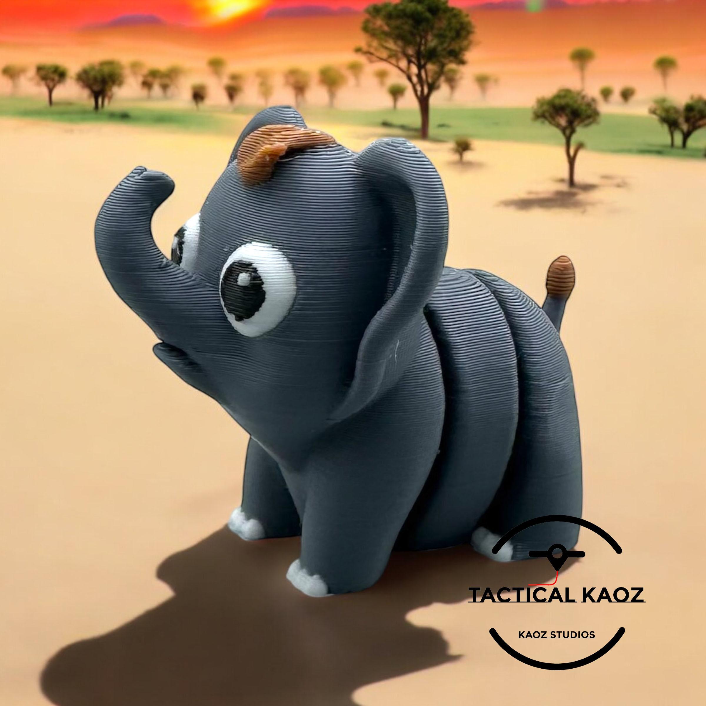 Tumbles the Playful Baby Elephant - Articulating Flexy Baby Elephant - Mini Flexy 3d model