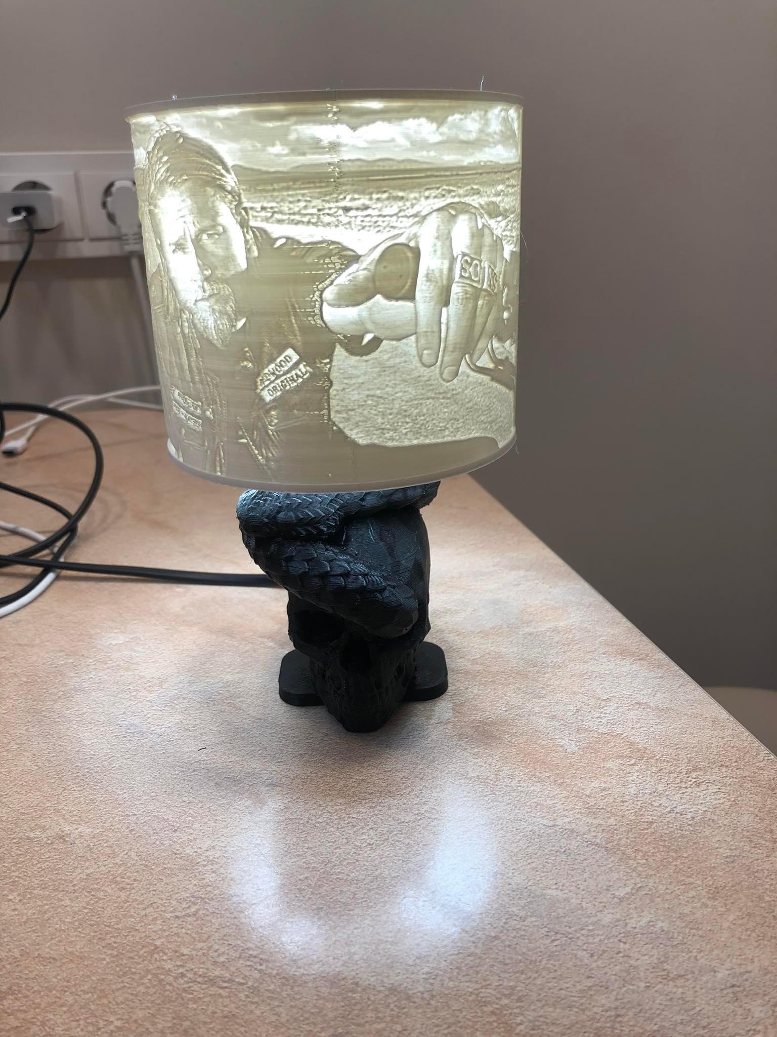 E14,E26,E27 Sons of anarchy lithophane  lamp with skulls and snakes commercial use license 3d model