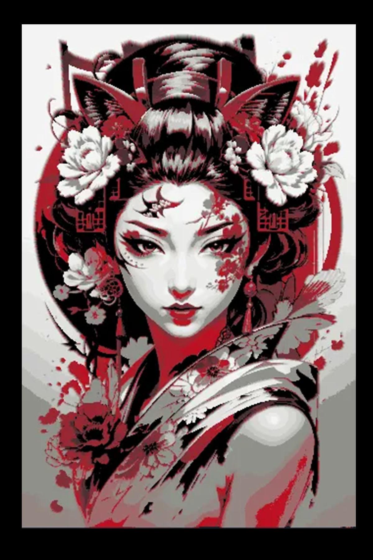 Modern depiction of a Geisha in traditional Red and Black Ink  3d model