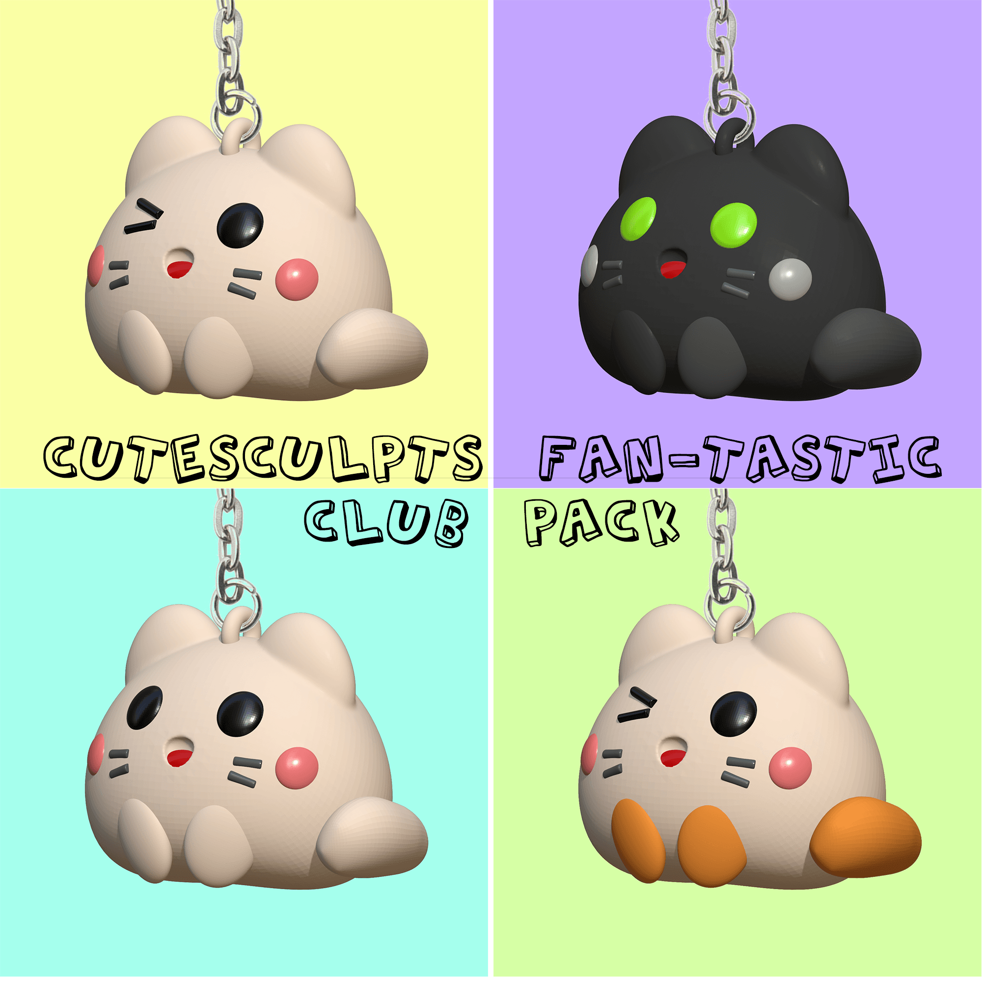 Cute White Cat Keychain 3d model