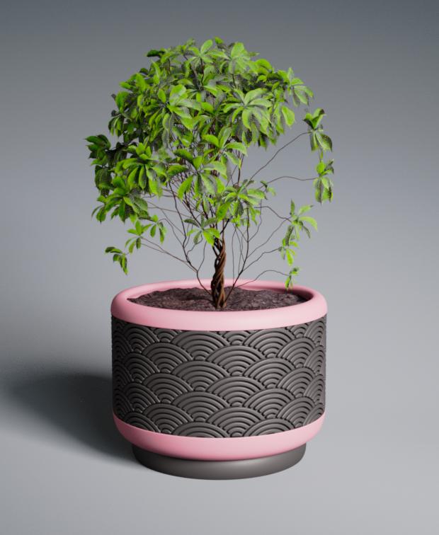 Planter Pot Seigaiha with Rounded Base 3d model