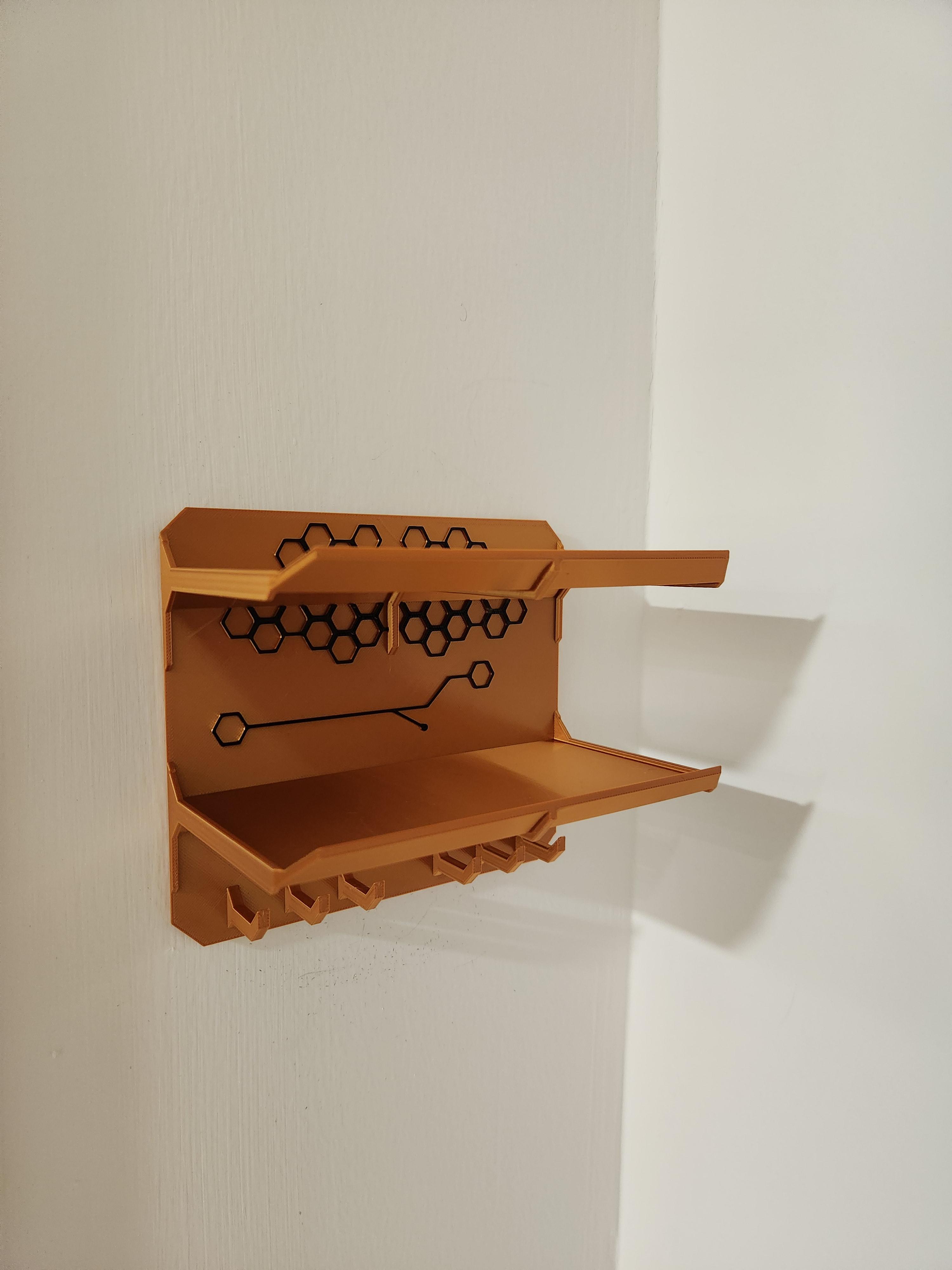 Wall-Mounted Keyholder with Dual Trays - with Hexagons! 3d model