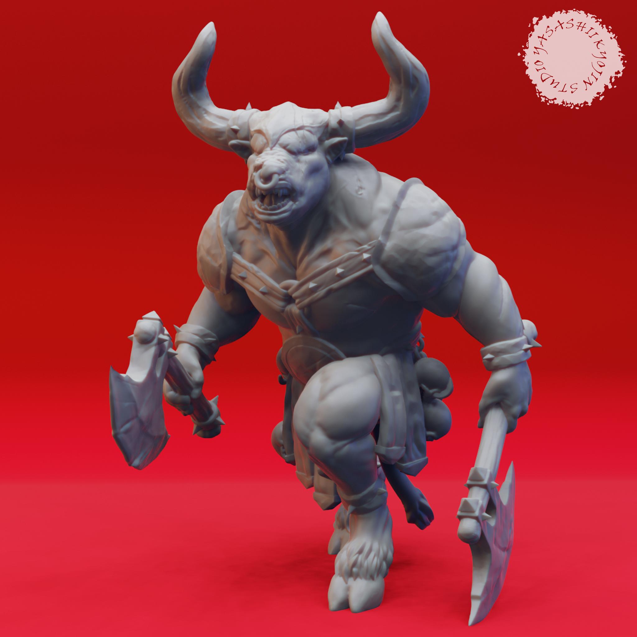 Minotaur Warband - Tabletop Miniatures (Pre-Supported) 3d model