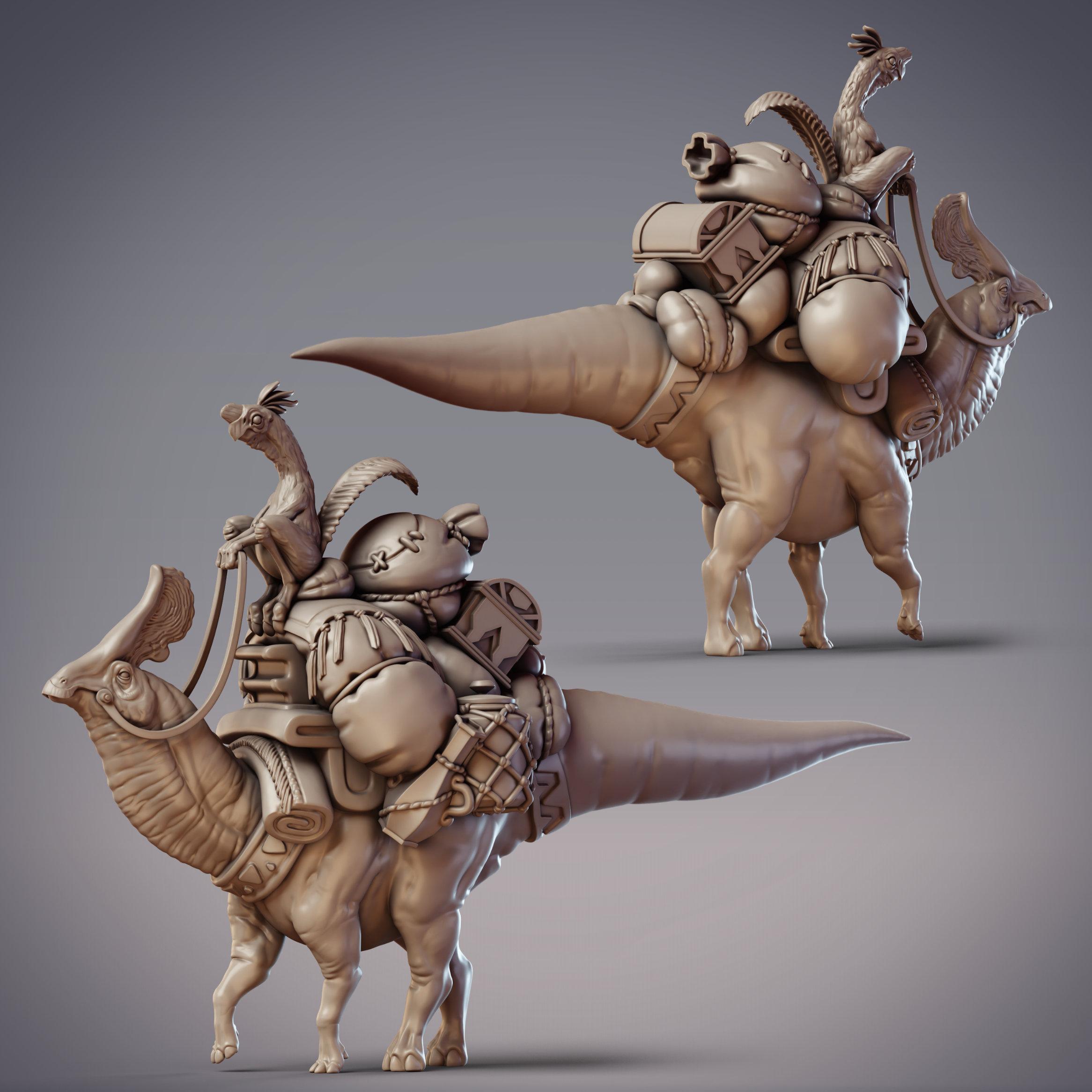 Dinosaur Folk Tamer and Mount - Jorak, Dinovian Beast Handler and Solivusaurus (Pre-supported) 3d model