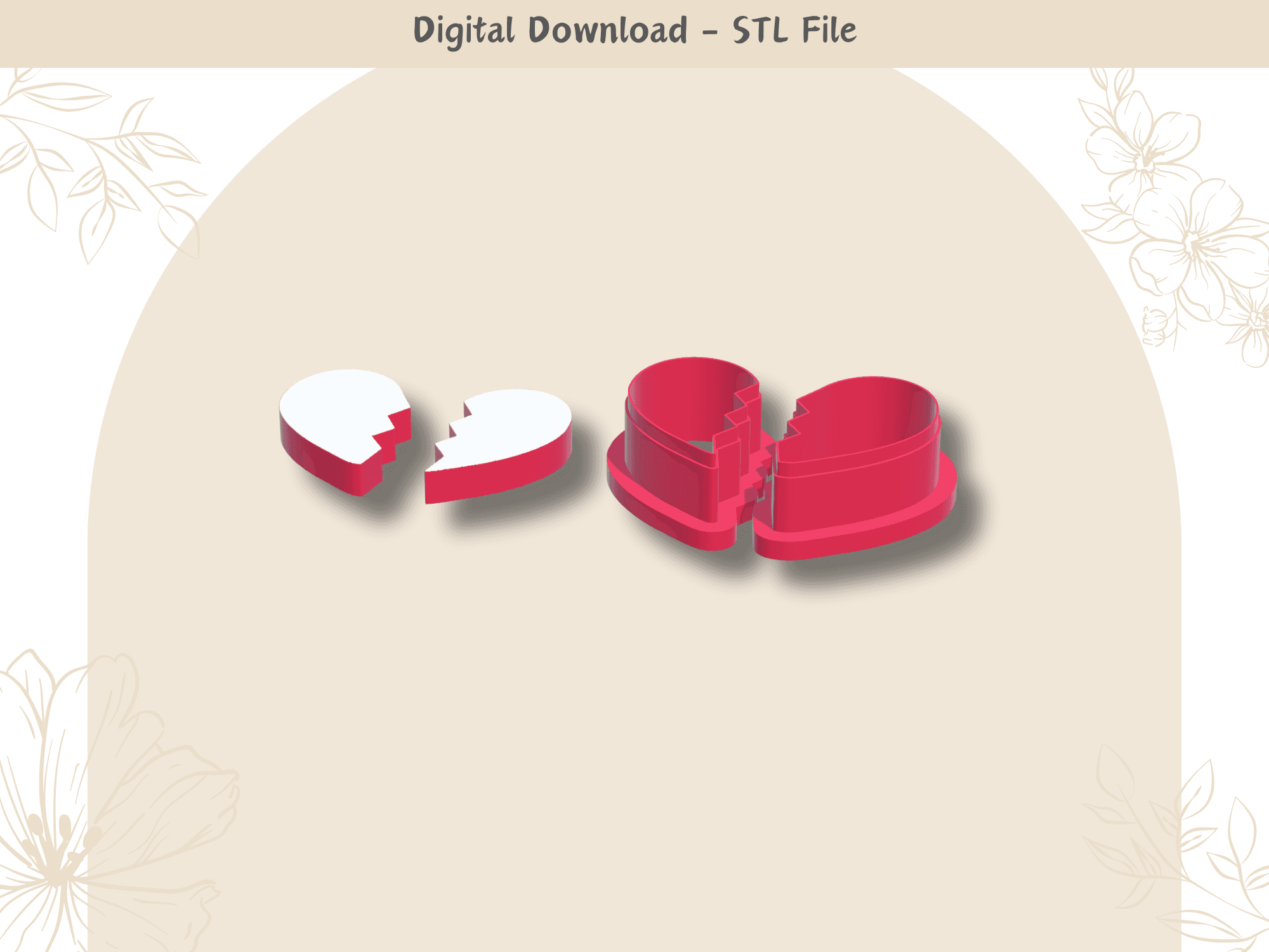 Heart Break Clay Cutter for Polymer Clay | Digital STL File | Clay Tools | 4 Sizes Clay Cutters 3d model