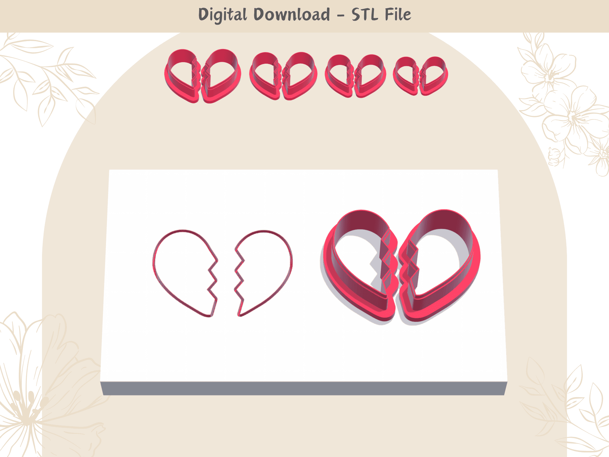 Heart Break Clay Cutter for Polymer Clay | Digital STL File | Clay Tools | 4 Sizes Clay Cutters 3d model