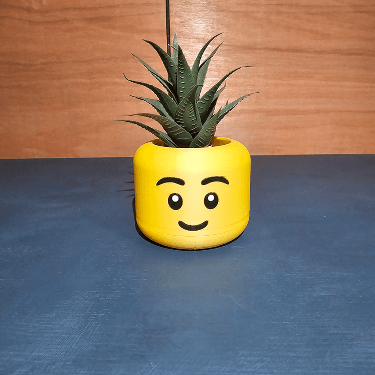 Lego head planter with screw on drip tray 3d model