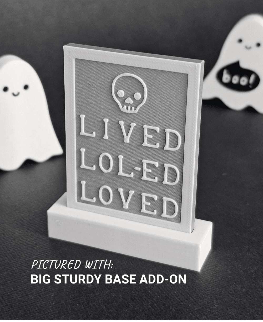 "LIVED LOL-ED LOVED" Funny Halloween Gravestone | Table Decor or Fridge Magnet | Rect Border Skull 3d model