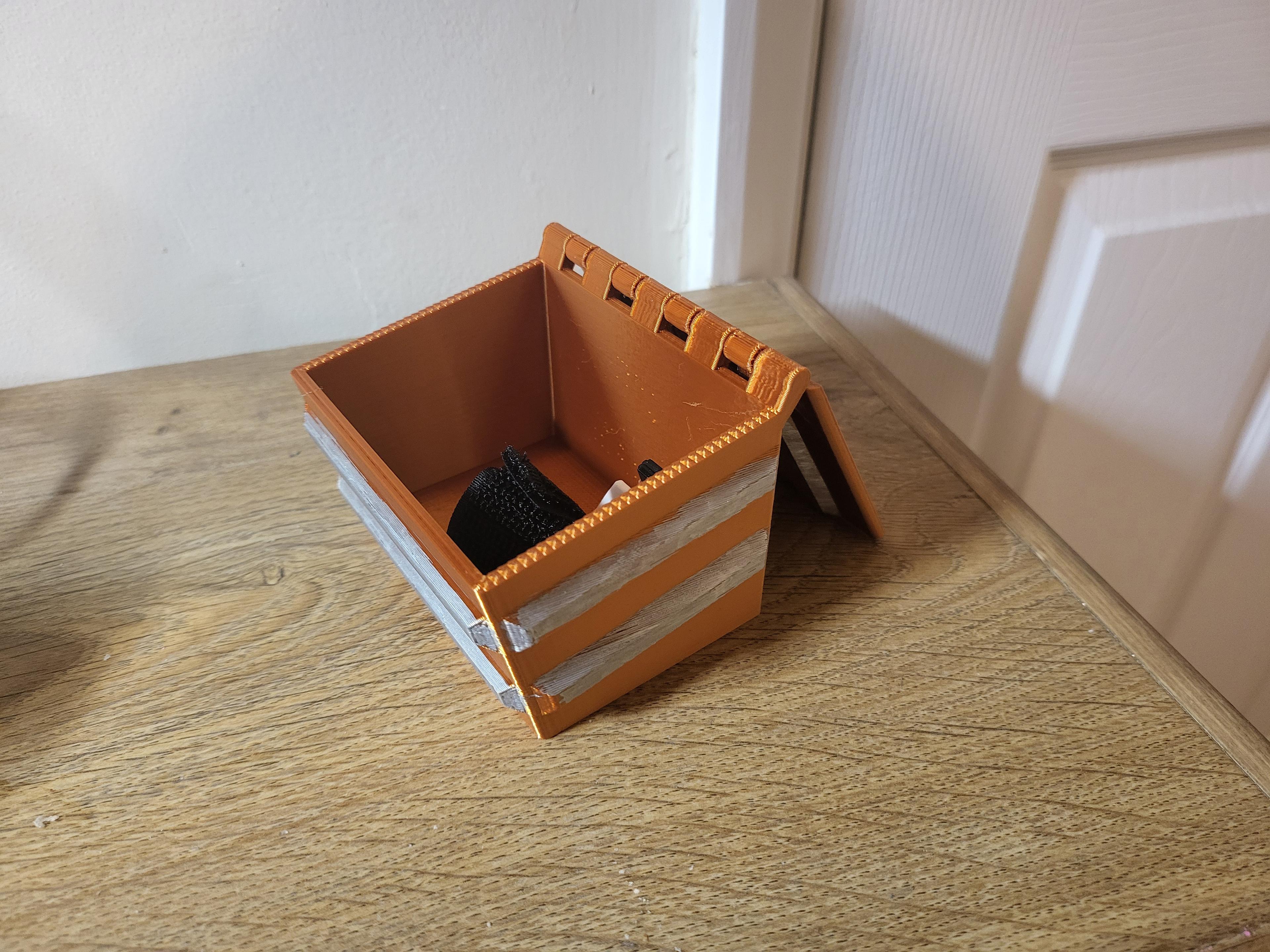 Desktop Dumpster Bin With Print In Place Hinged Lid (easy, no support) 3d model