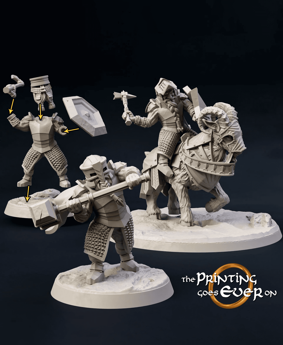 Modular Dwarven Tunnel Guards - On Foot and Mounted 3d model