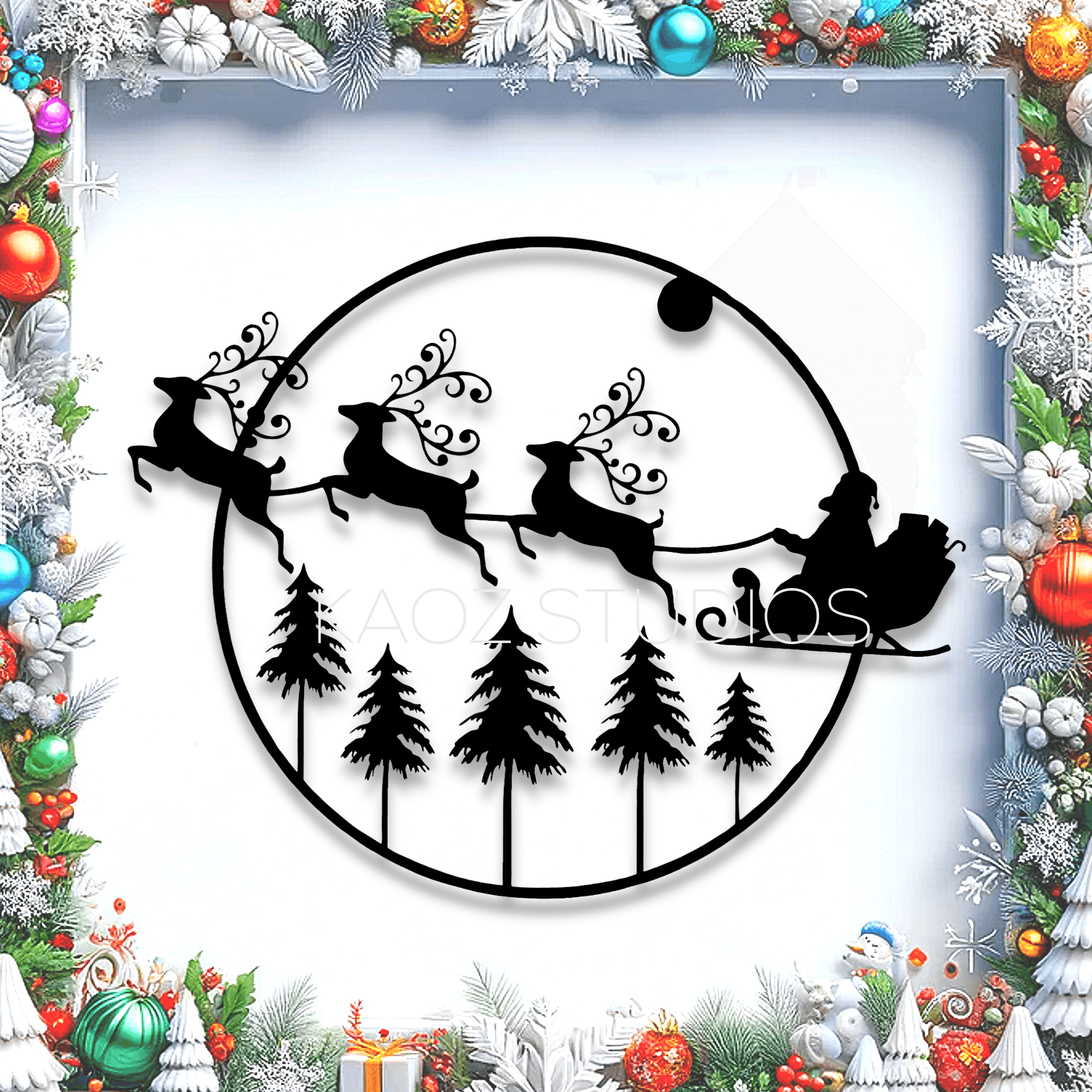 santas sleigh wall art christmas wall decor 2d art holiday decoration ...