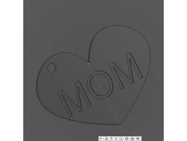 Mom Heart Key Ring 3d model