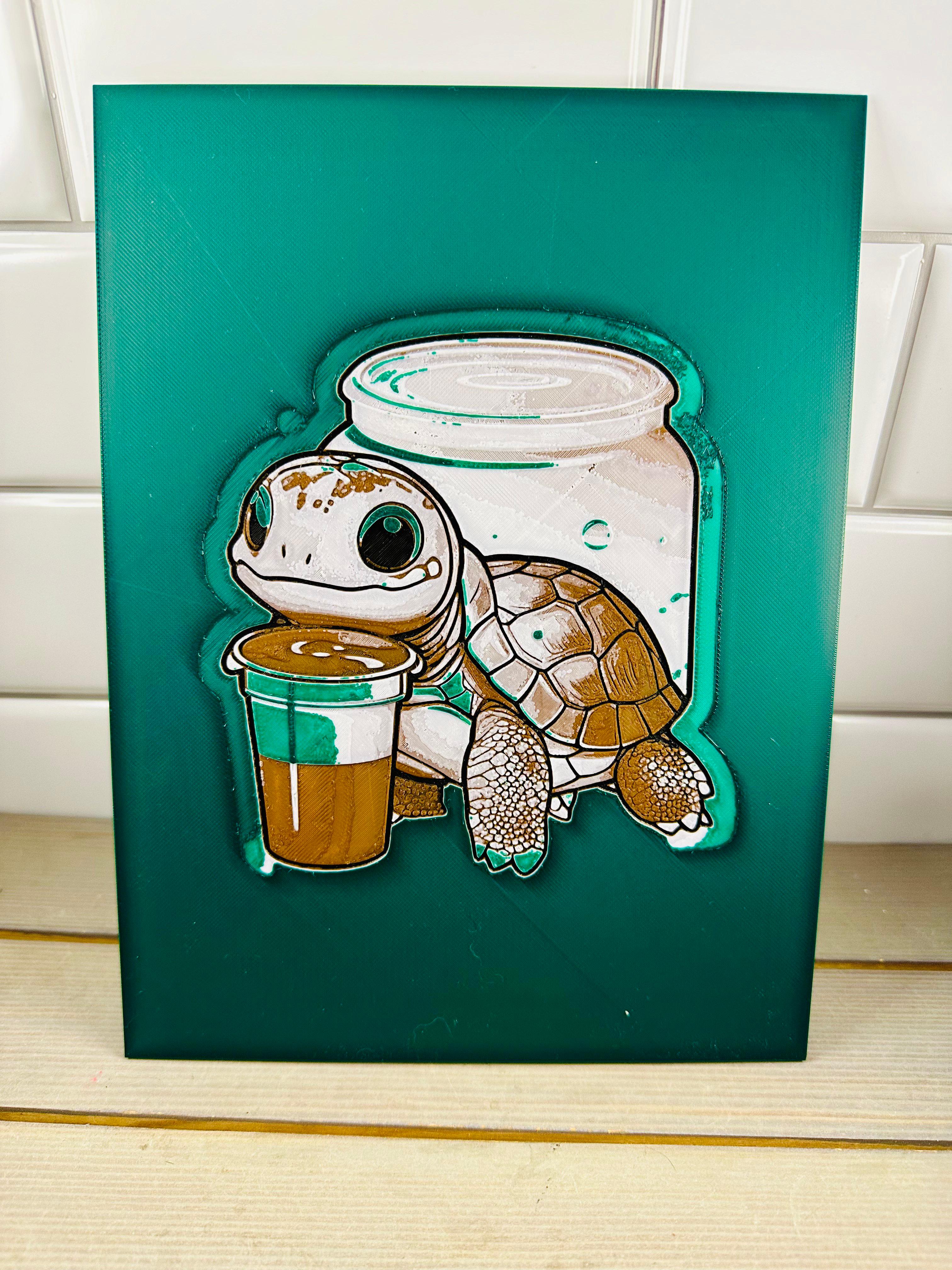 Cute Turtle with Coffee Hueforge 3d model