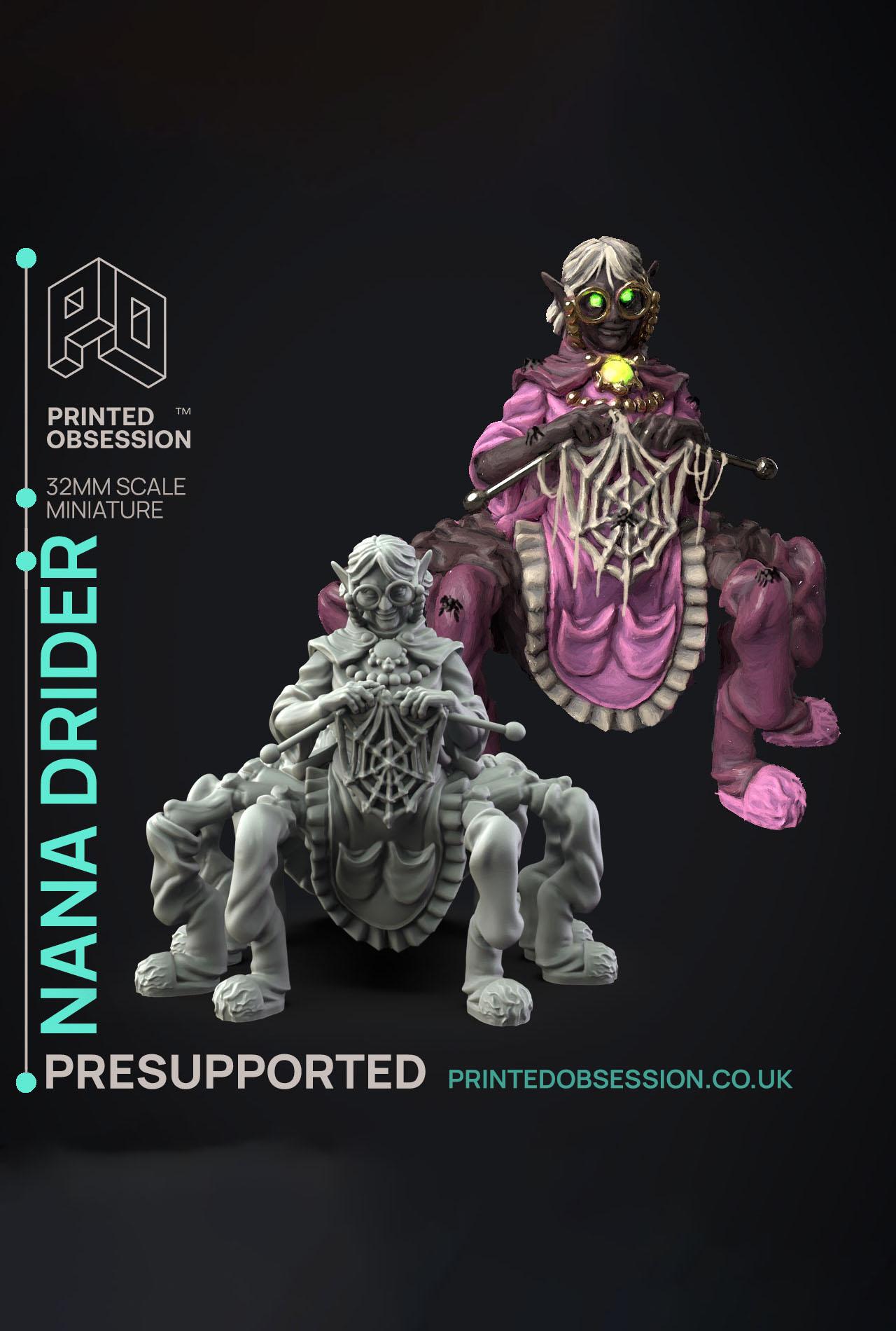 Nana Drider - Dungeon Cleaning Inc - PRESUPPORTED - Illustrated and Stats - 32mm scale			 3d model