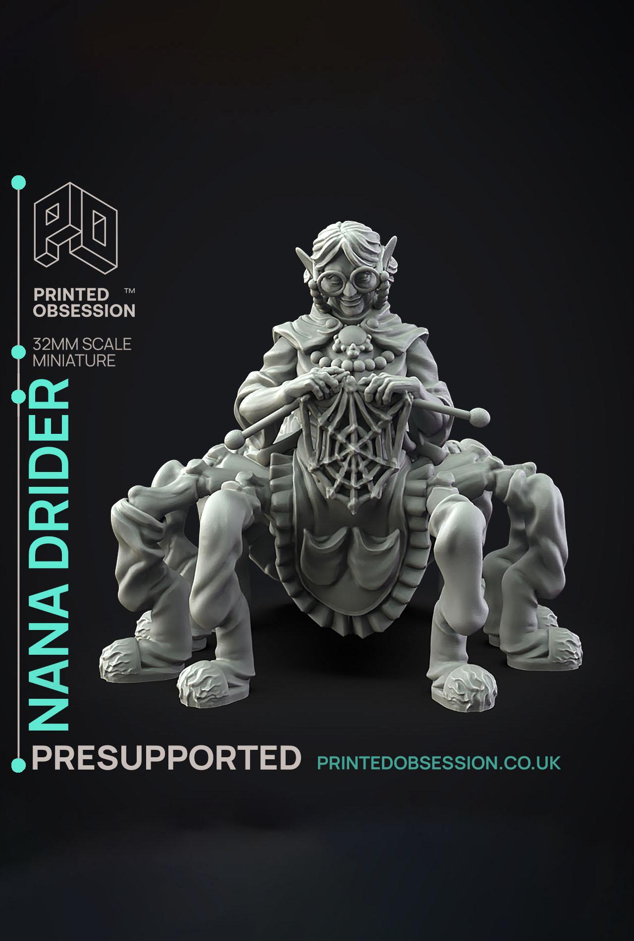 Nana Drider - Dungeon Cleaning Inc - PRESUPPORTED - Illustrated and Stats - 32mm scale			 3d model