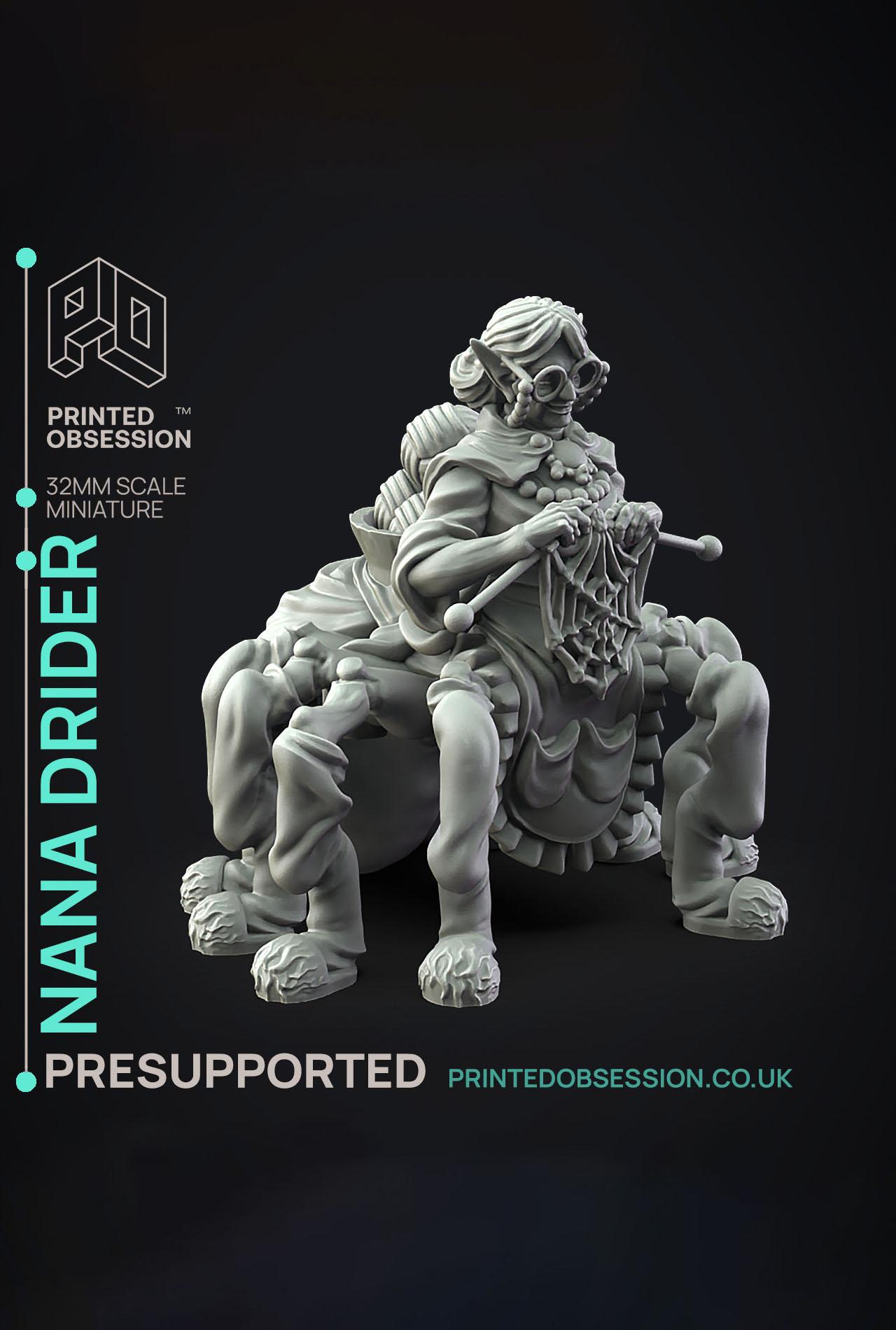 Nana Drider - Dungeon Cleaning Inc - PRESUPPORTED - Illustrated and Stats - 32mm scale			 3d model