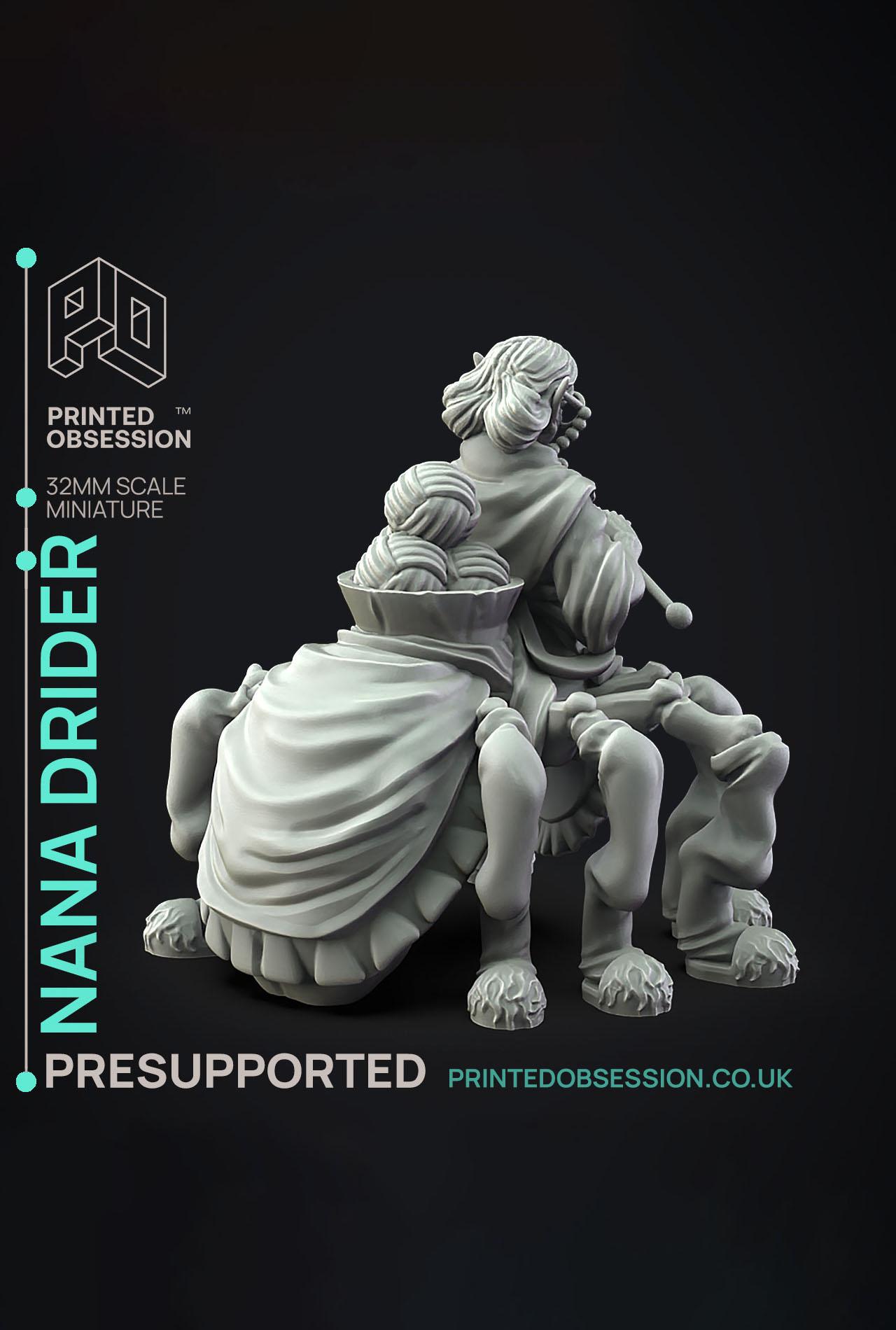 Nana Drider - Dungeon Cleaning Inc - PRESUPPORTED - Illustrated and Stats - 32mm scale			 3d model