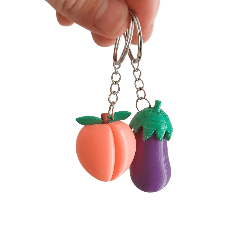 Peach and Eggplant Keychain / Earrings 3d model