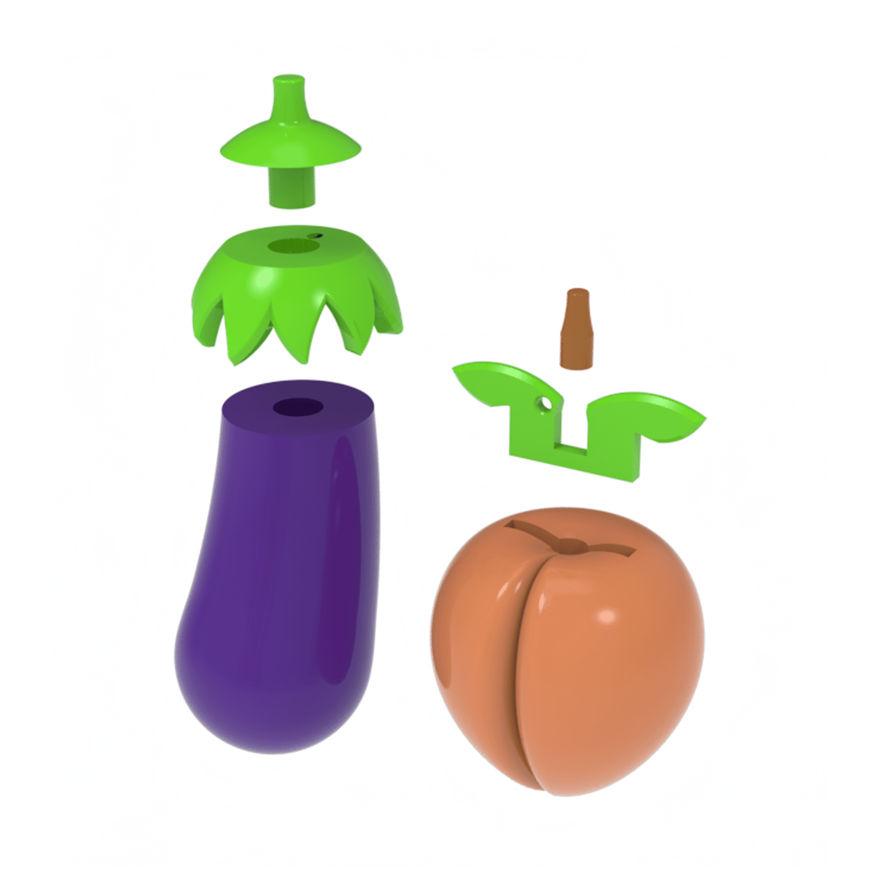 Peach and Eggplant Keychain / Earrings 3d model