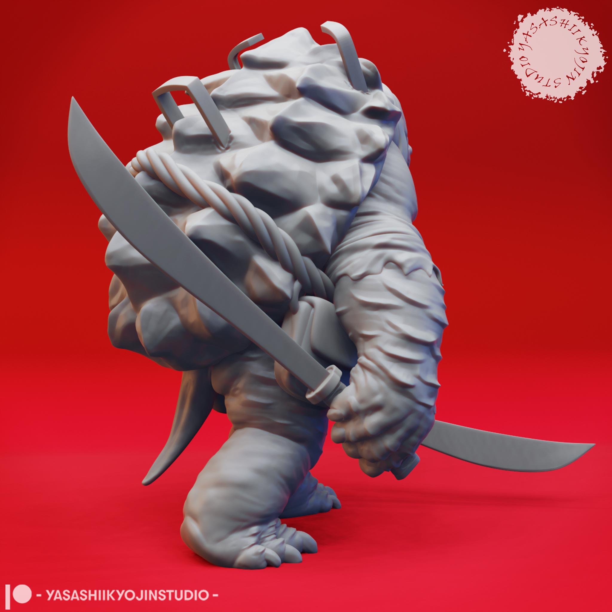 3D Printable Dual Sai Tortle - Tabletop Miniatures (Pre-Supported) by  Yasashii Kyojin Studio