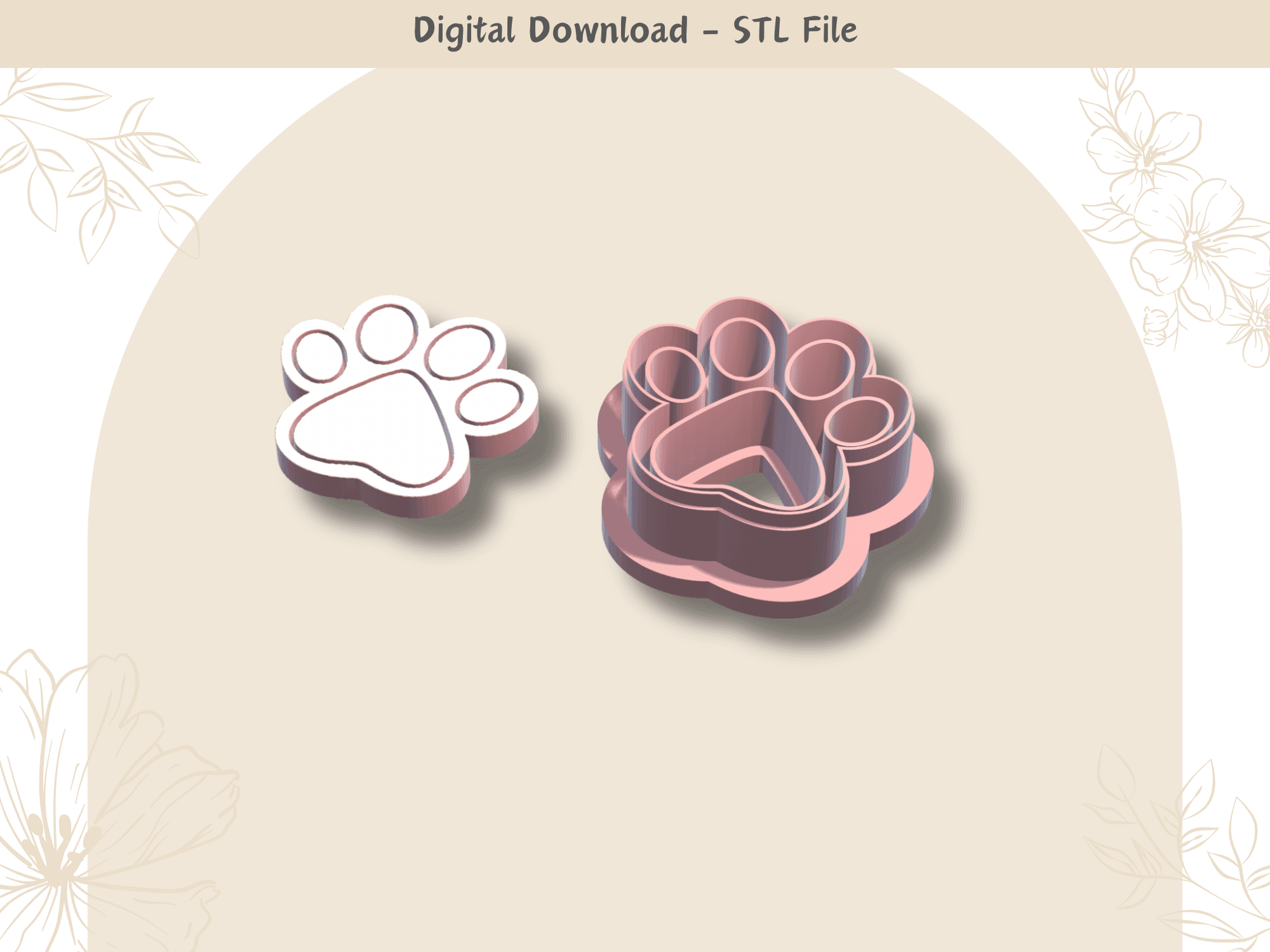 Dog Paw Clay Cutter for Polymer Clay | Digital STL File | Clay Tools | 4 Sizes Summer Clay Cutters,  3d model