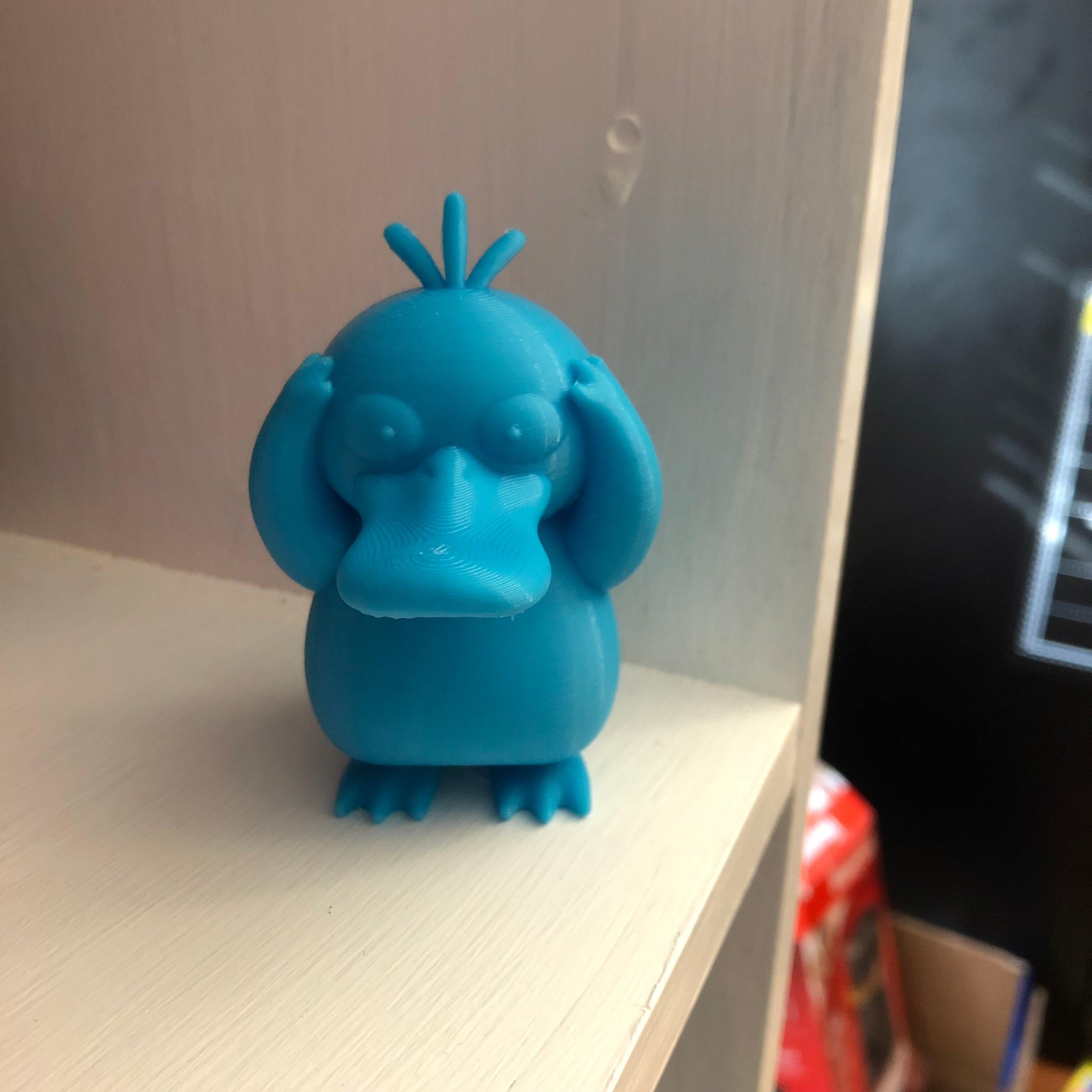 Psyduck (Pokemon) - Printed on Prusa MK3S.  .2mm layer height with a .4mm nozzle. Printed in Matterhackers Light Blue PLA. 
 - 3d model