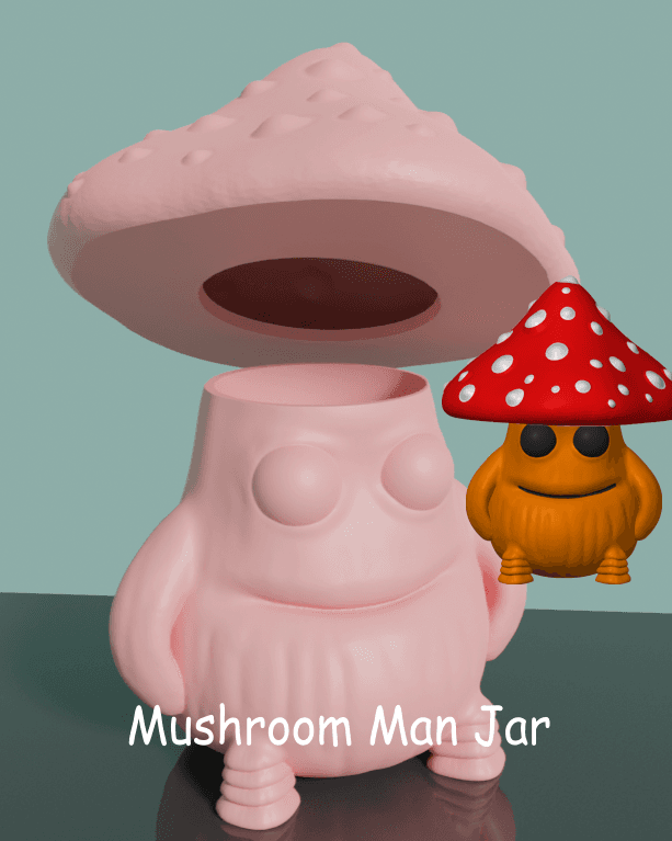 Mushroom Man Container With Lid - Support Free 3d model