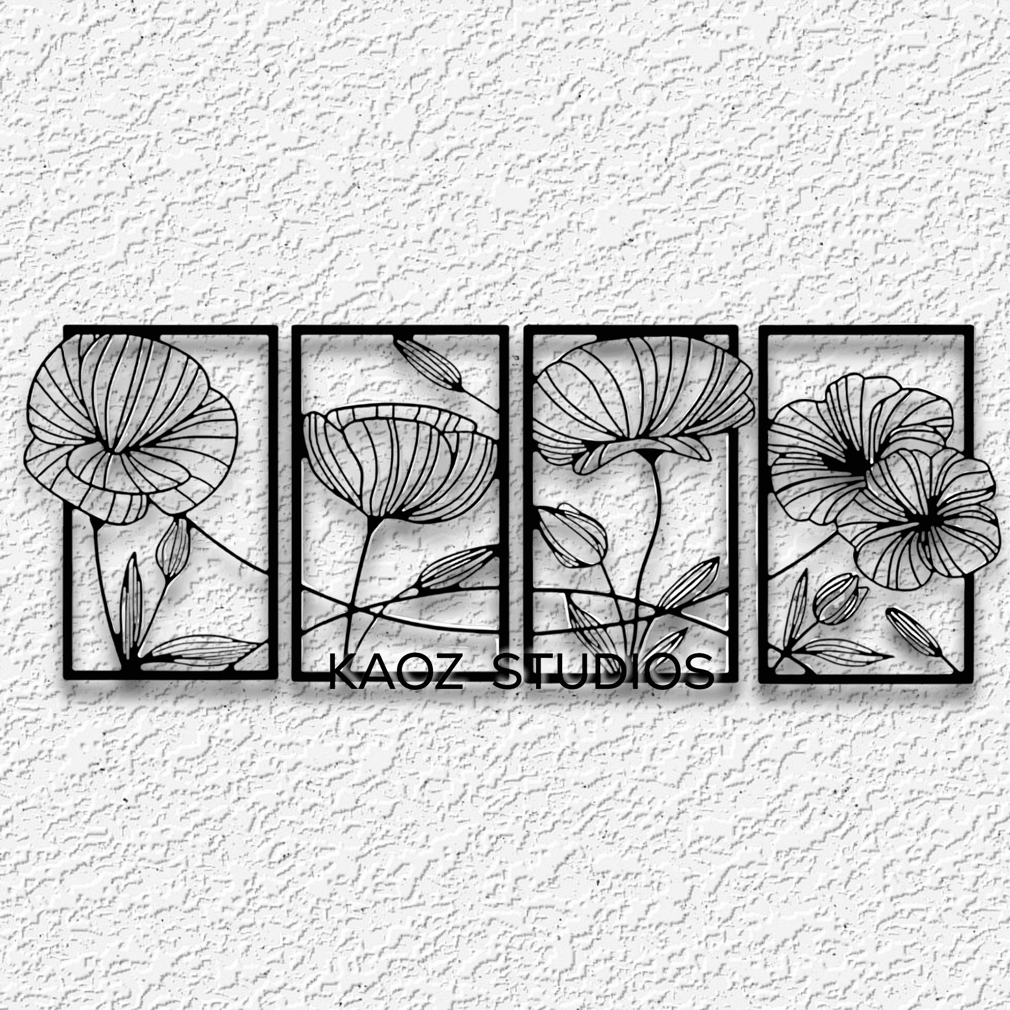 4 pc flower panel set wall art flowers wall decor panoramic nature scenery 3d model